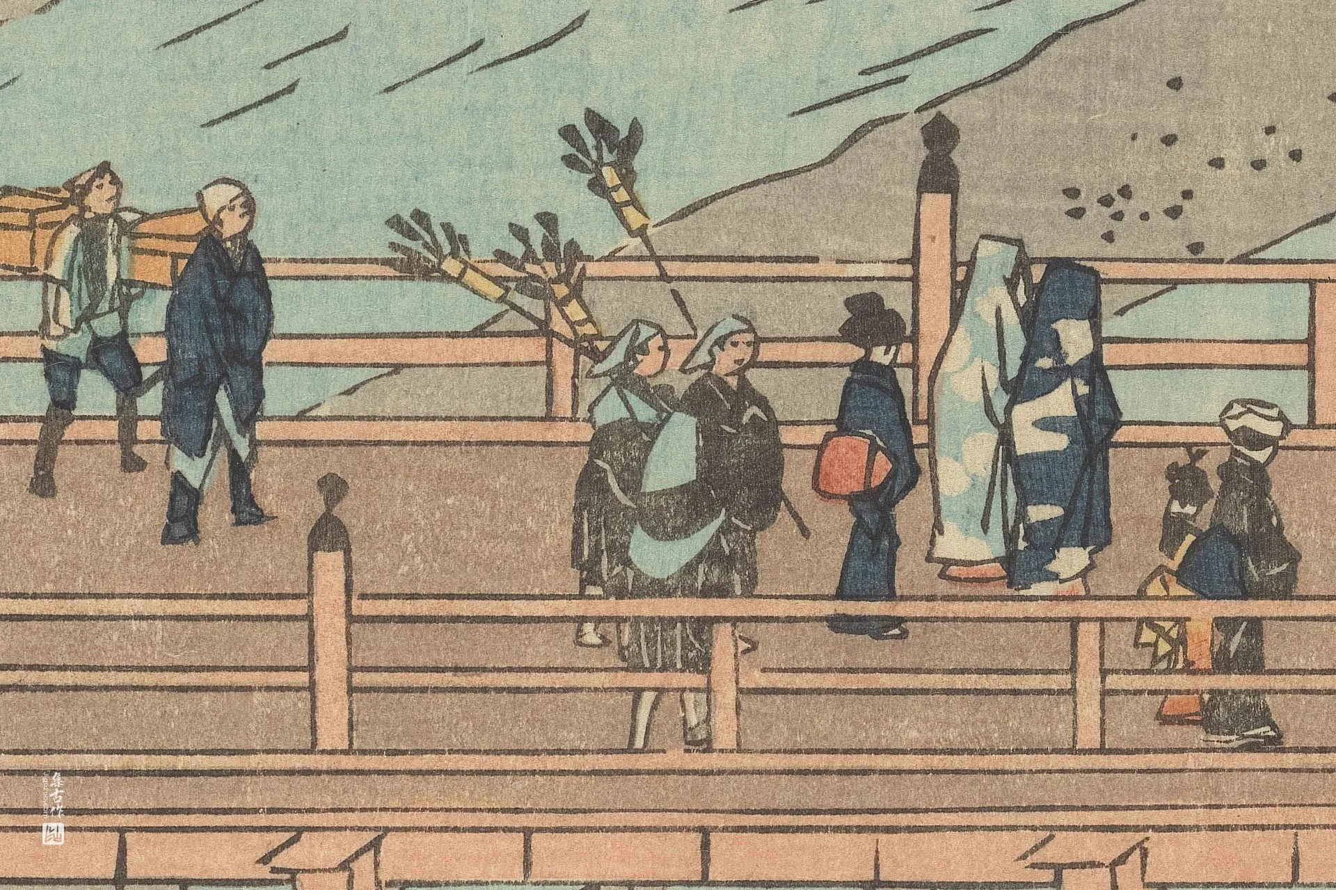 歌川广重《京:三条大桥》高清局部 (1)