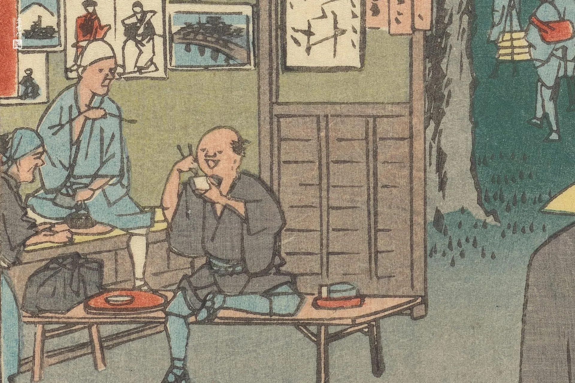 歌川广重《鞠子:驿站售卖当地特产山药汤》高清局部 (3)