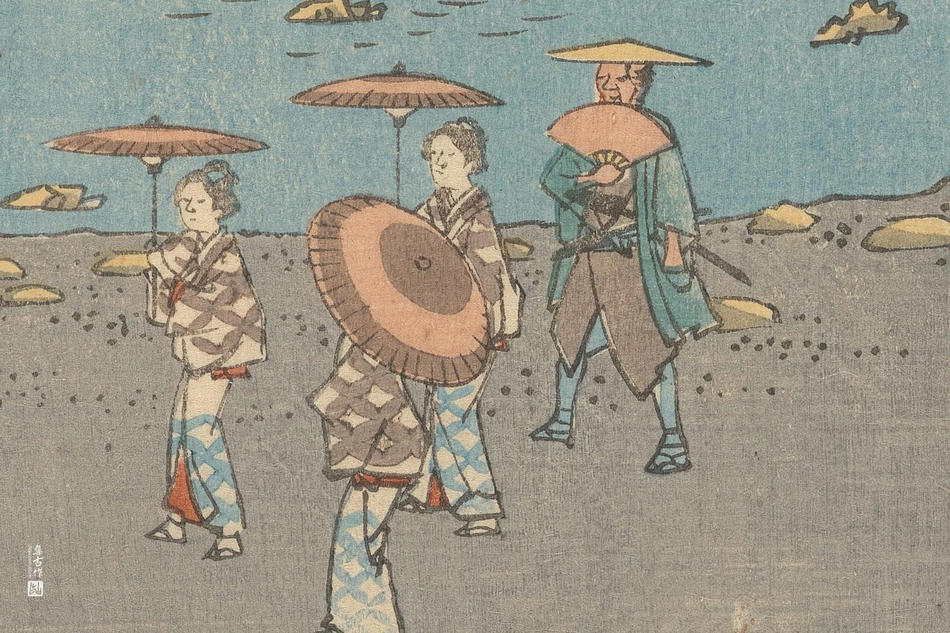 歌川广重《土山:铃鹿山麓与铃鹿川》高清局部 (2)