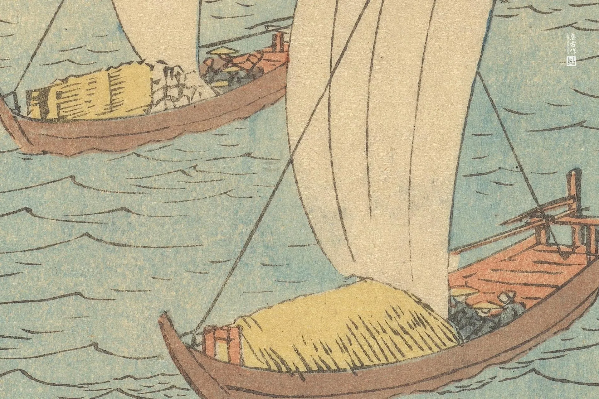 歌川广重《舞阪:今切海上渡船》高清局部 (1)