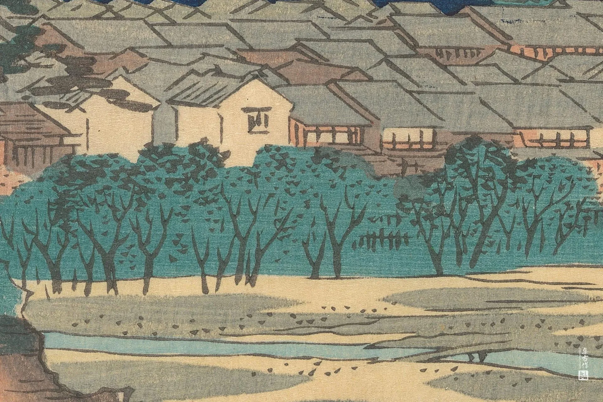 歌川广重《品川:从御殿山眺望品川宿》高清局部 (3)