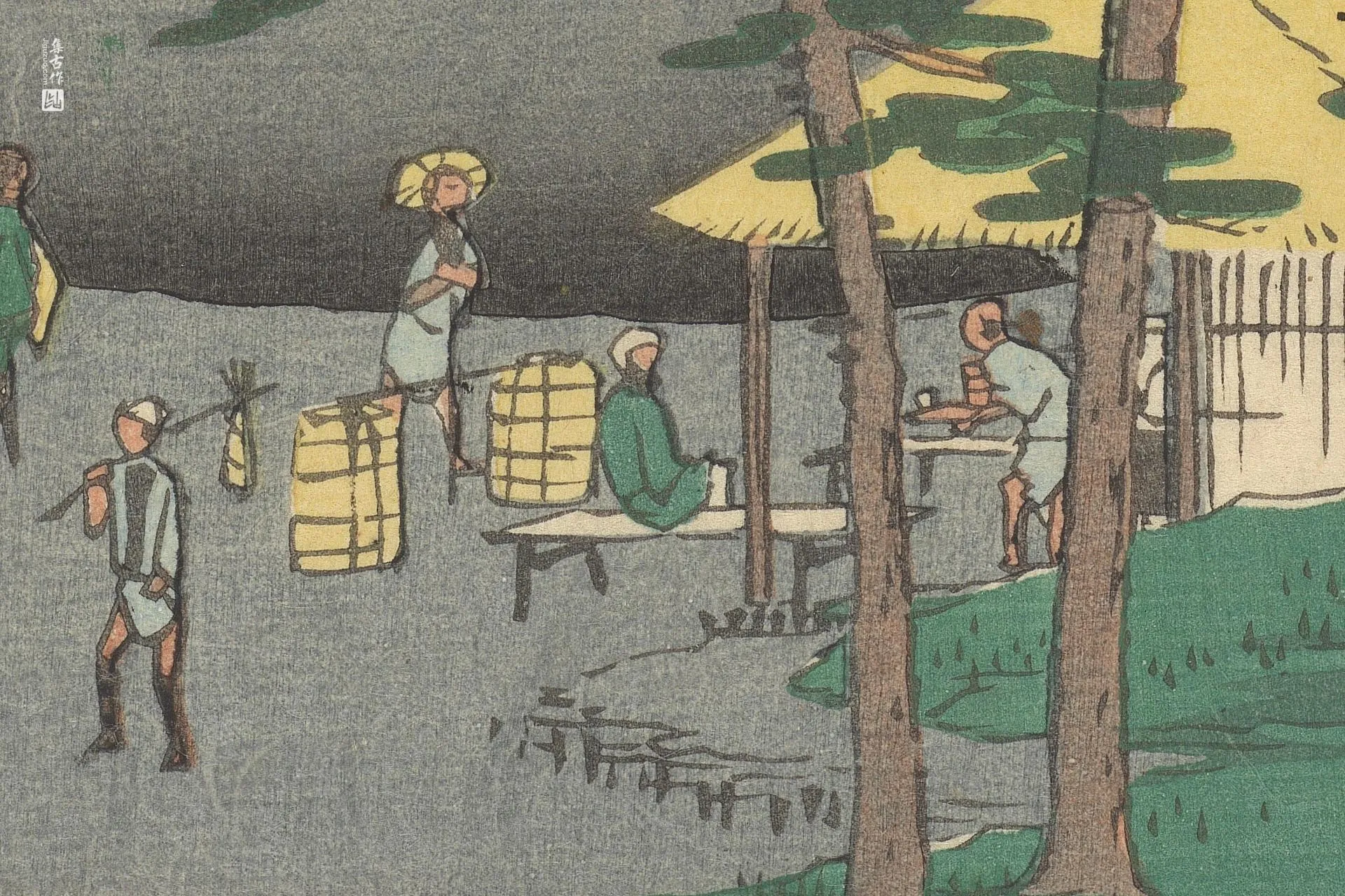 歌川广重《见附:天龙川渡口》高清局部 (1)