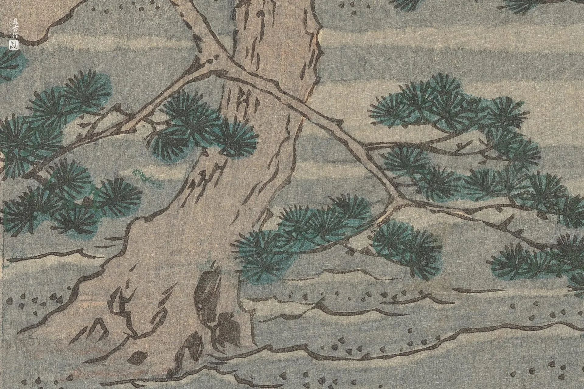 歌川广重《滨松:著名的鸣松》高清局部 (2)