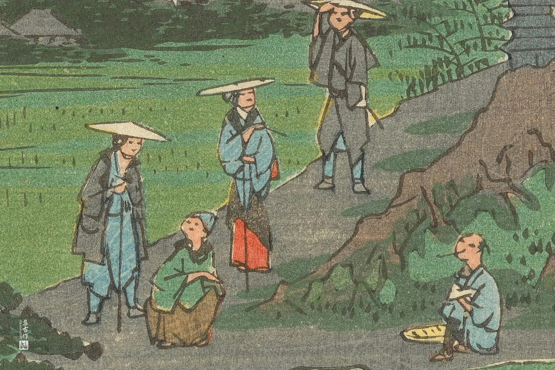 歌川广重《知立:八桥村附近菖蒲遗迹》高清局部 (1)