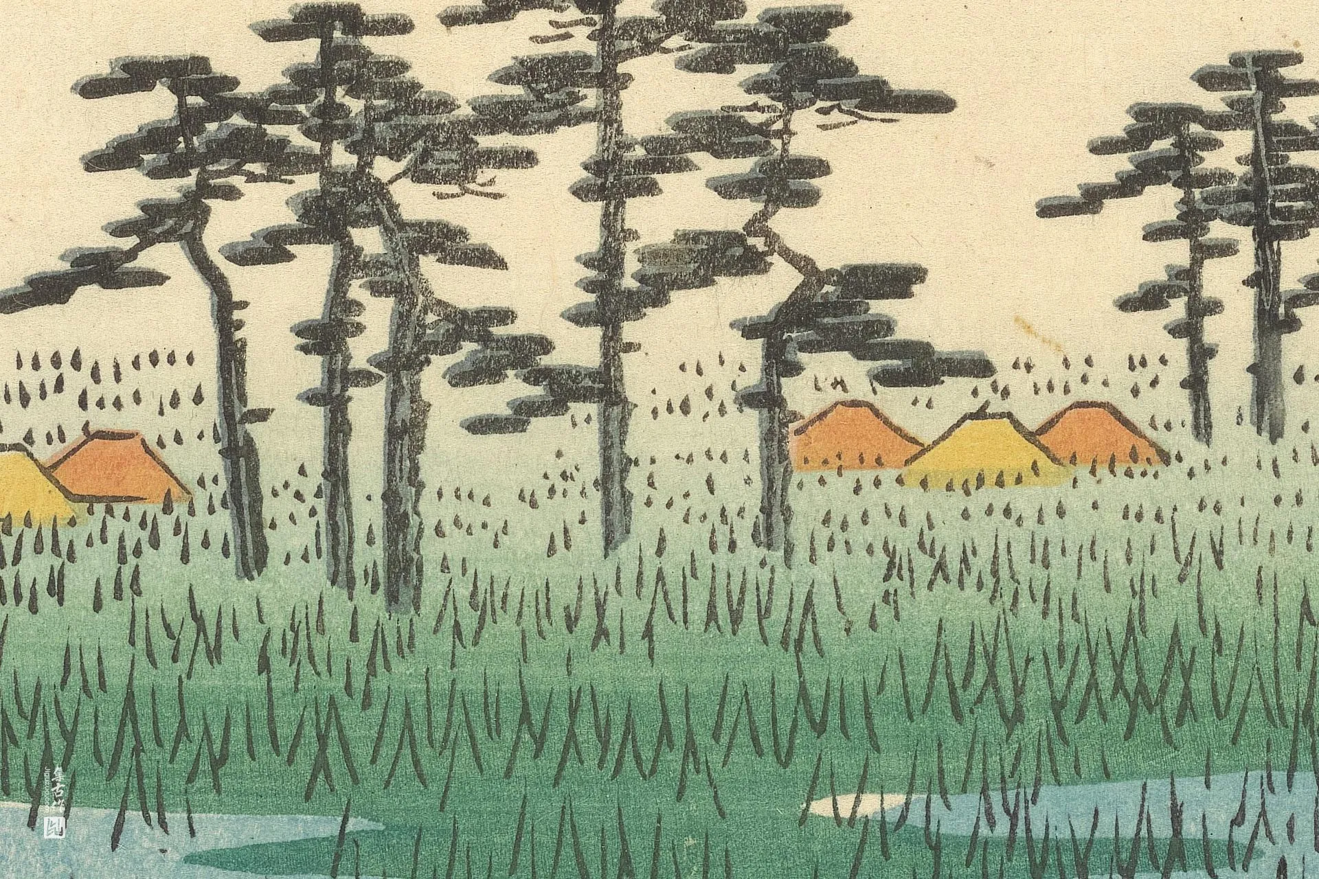 歌川广重《吉原:富士沼中的浮岛田》高清局部 (1)