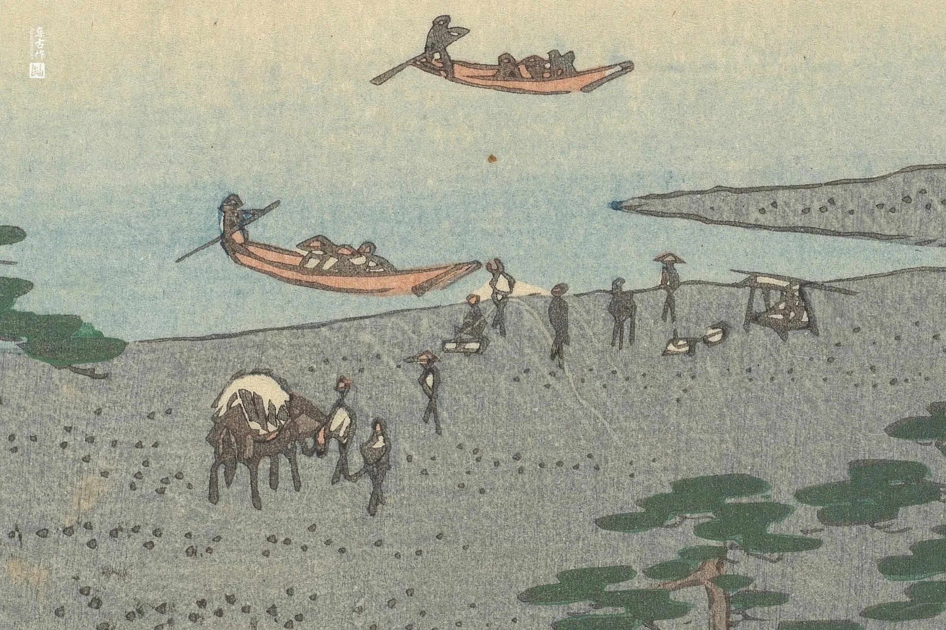 歌川广重《见附:天龙川渡口》高清局部 (2)