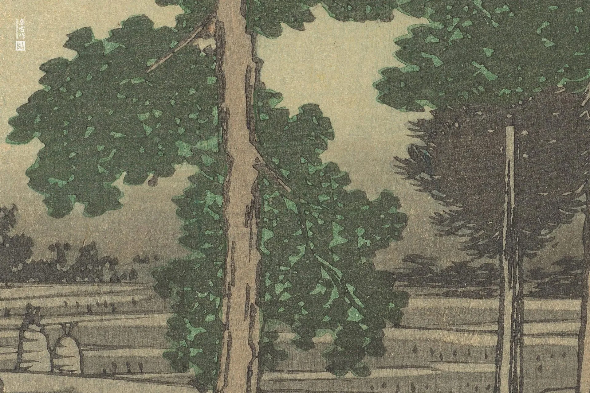 歌川广重《赤坂:弥次郎在绳手道痛打北八,误以为他是狐狸》高清局部 (2)