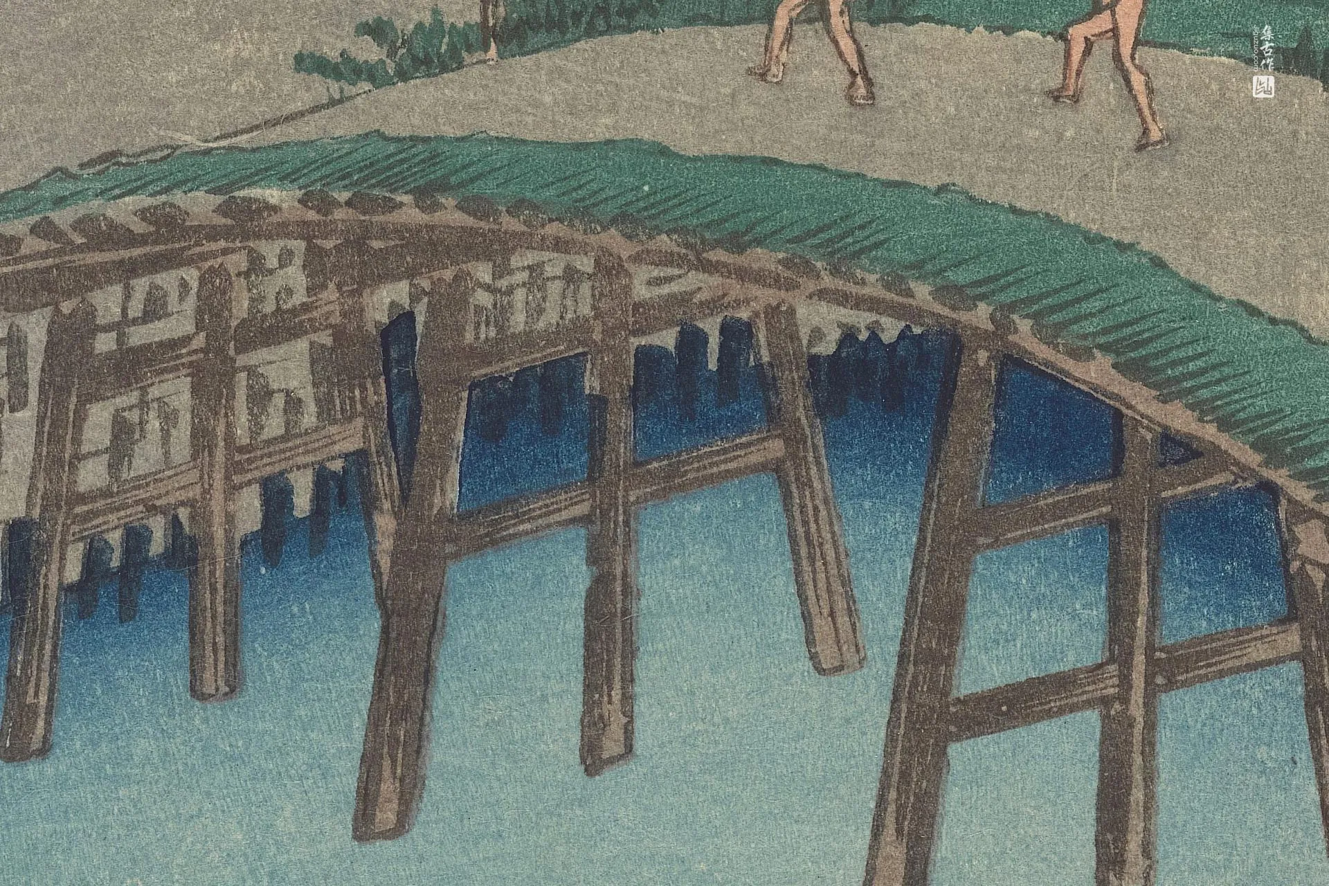 歌川广重《四日市:三重川与那古湾》高清局部 (3)