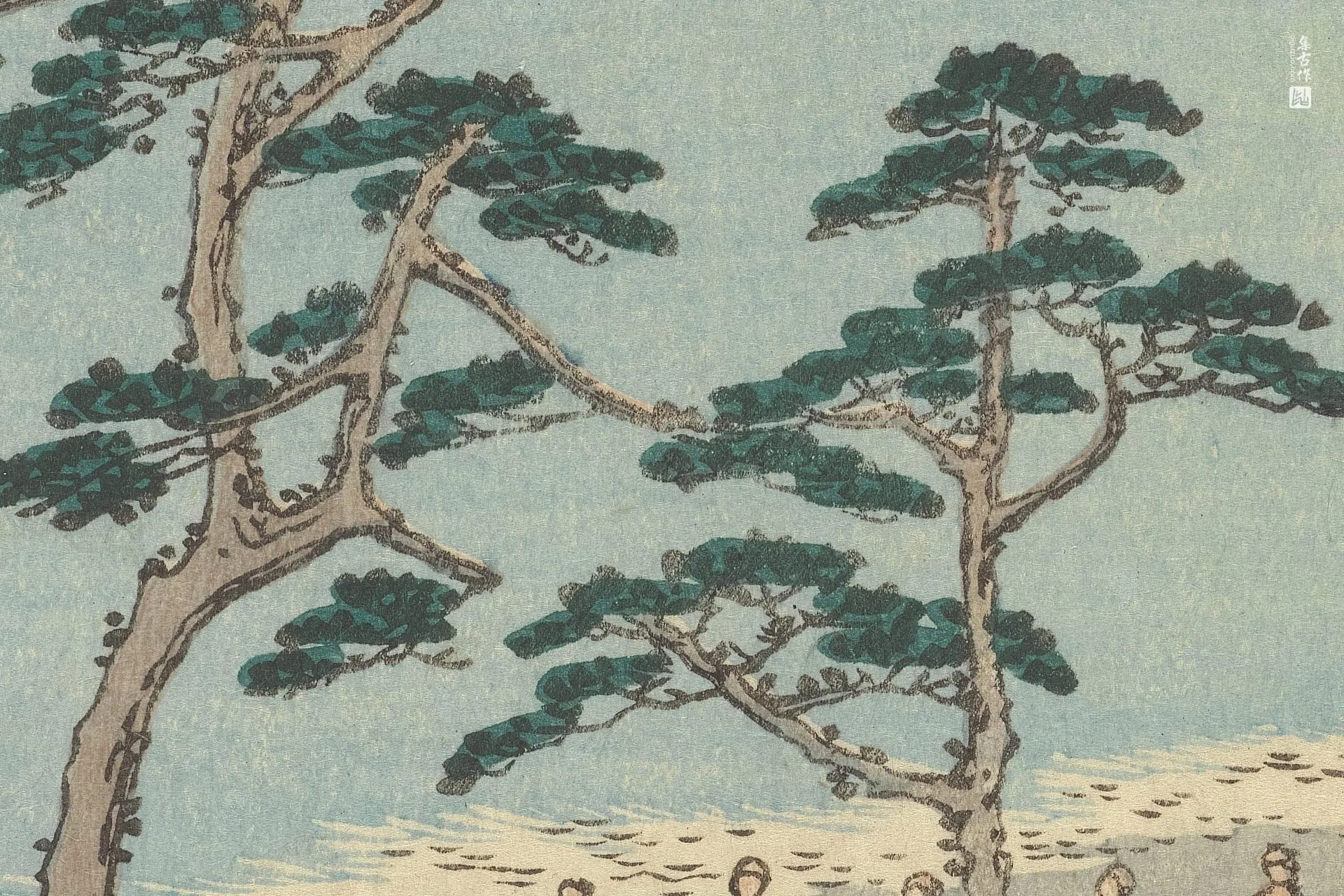 歌川广重《小田原:海岸边的渔夫小屋》高清局部 (1)