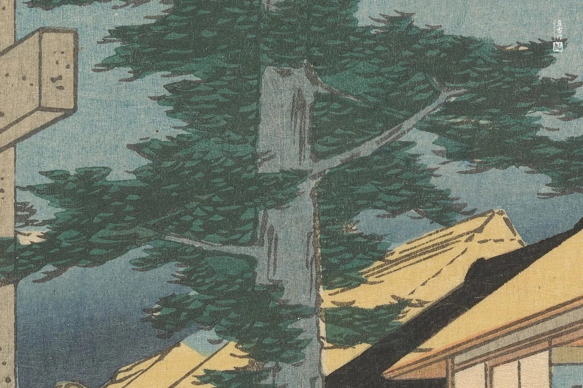 歌川广重《三岛:三岛大明神社第一鸟居》高清局部 (3)