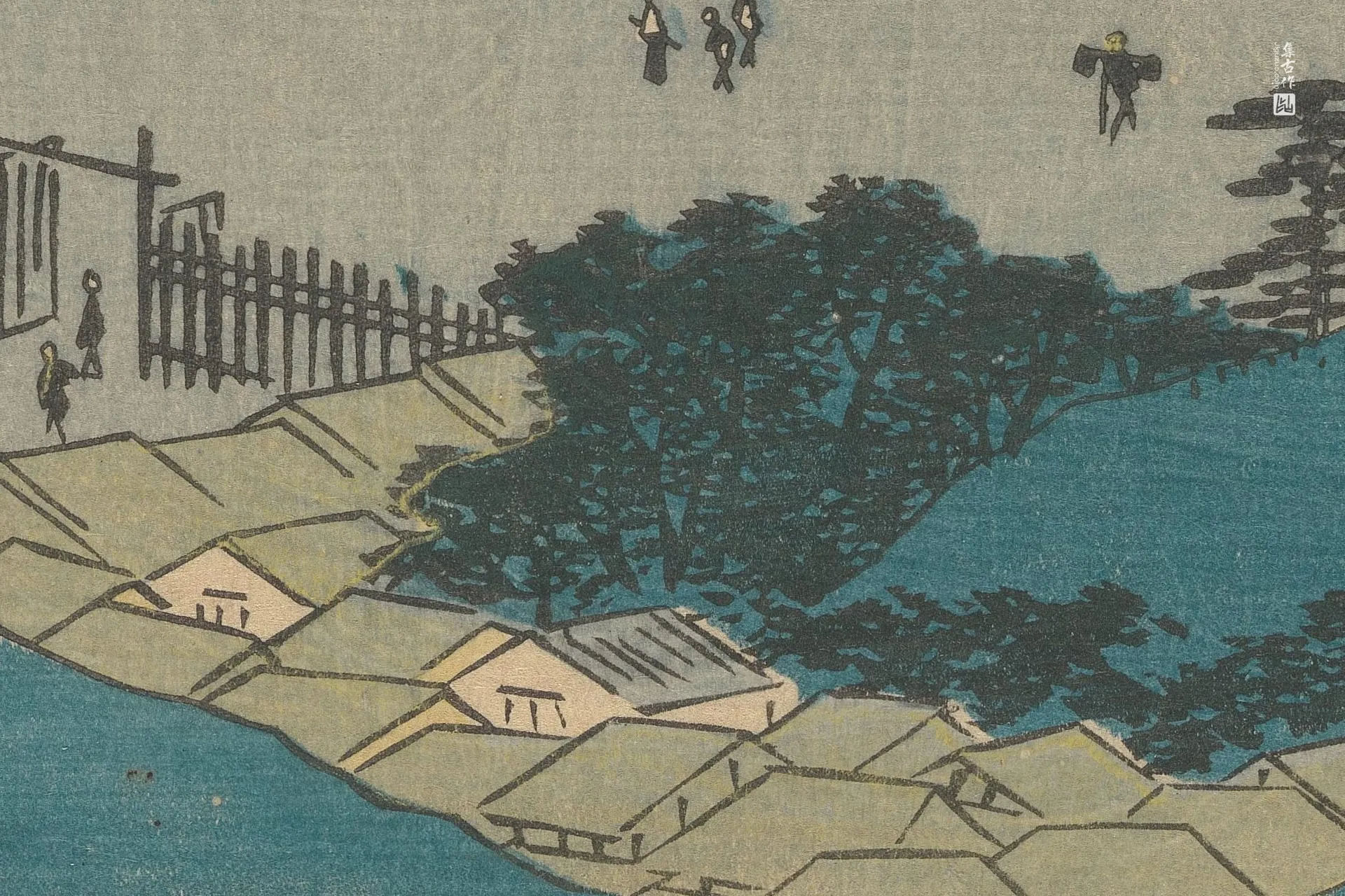 歌川广重《新居:停靠在关卡处的渡船》高清局部 (2)