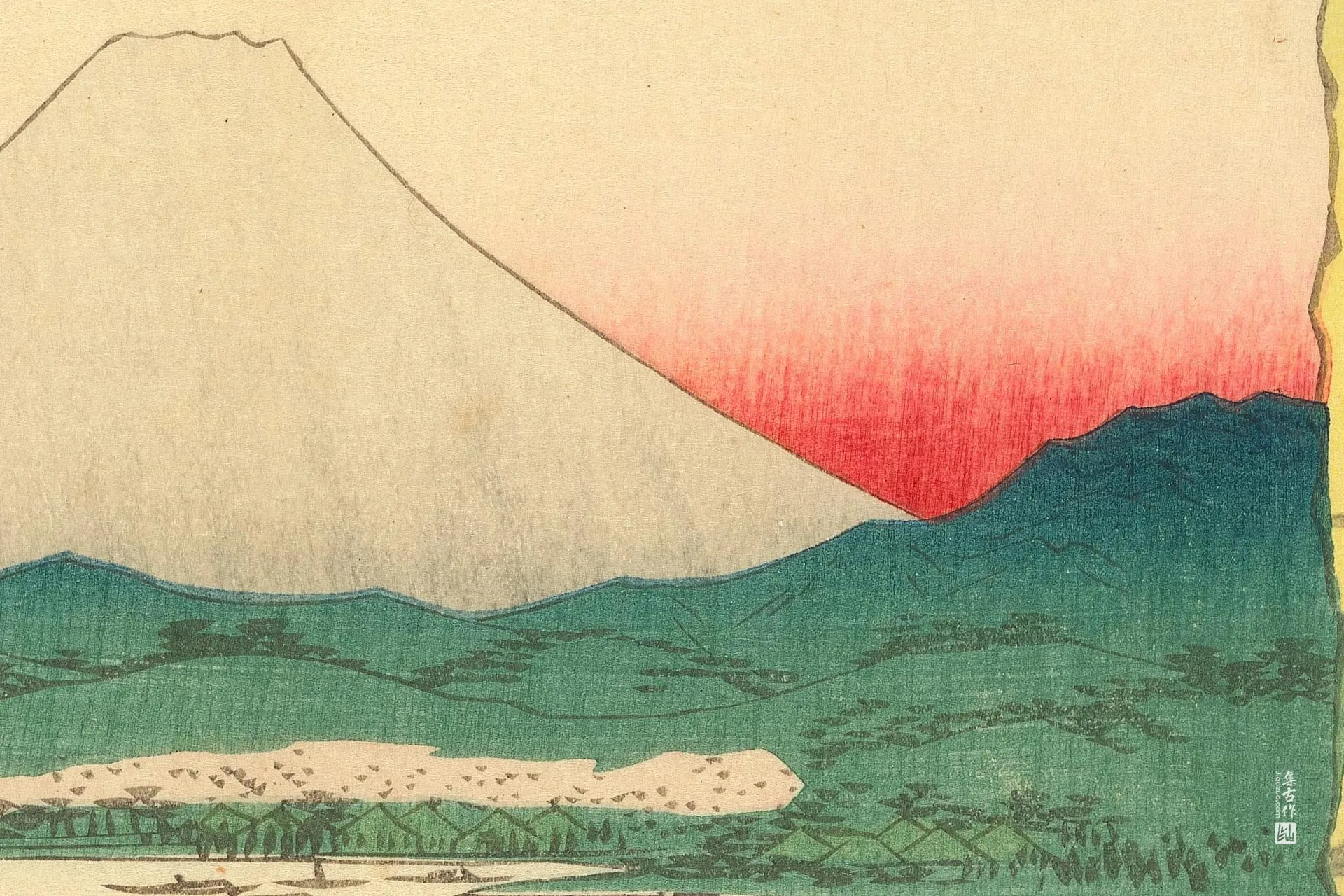 歌川广重《武藏国本牧崖》高清局部 (3)
