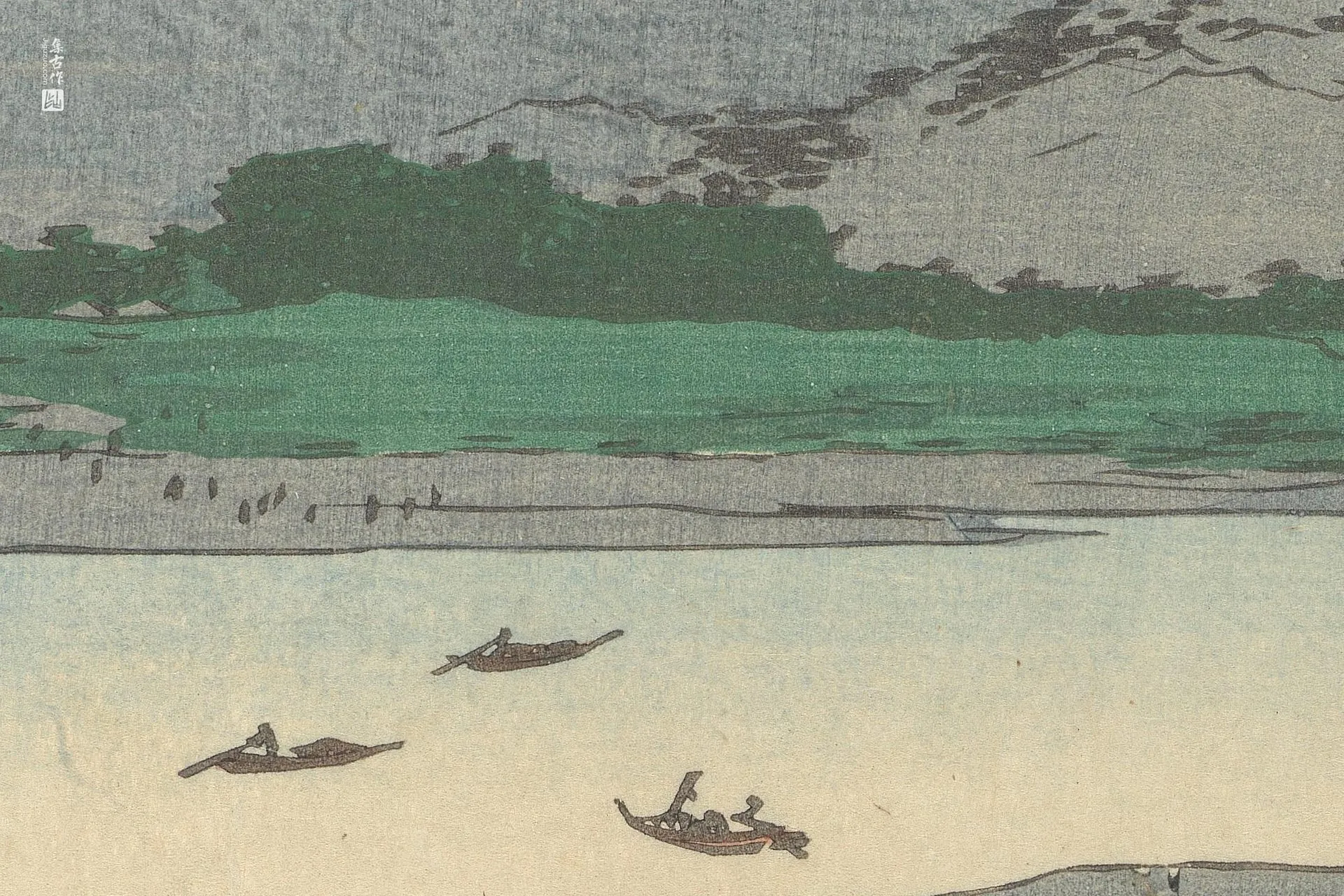 歌川广重《见附:天龙川渡口》高清局部 (3)