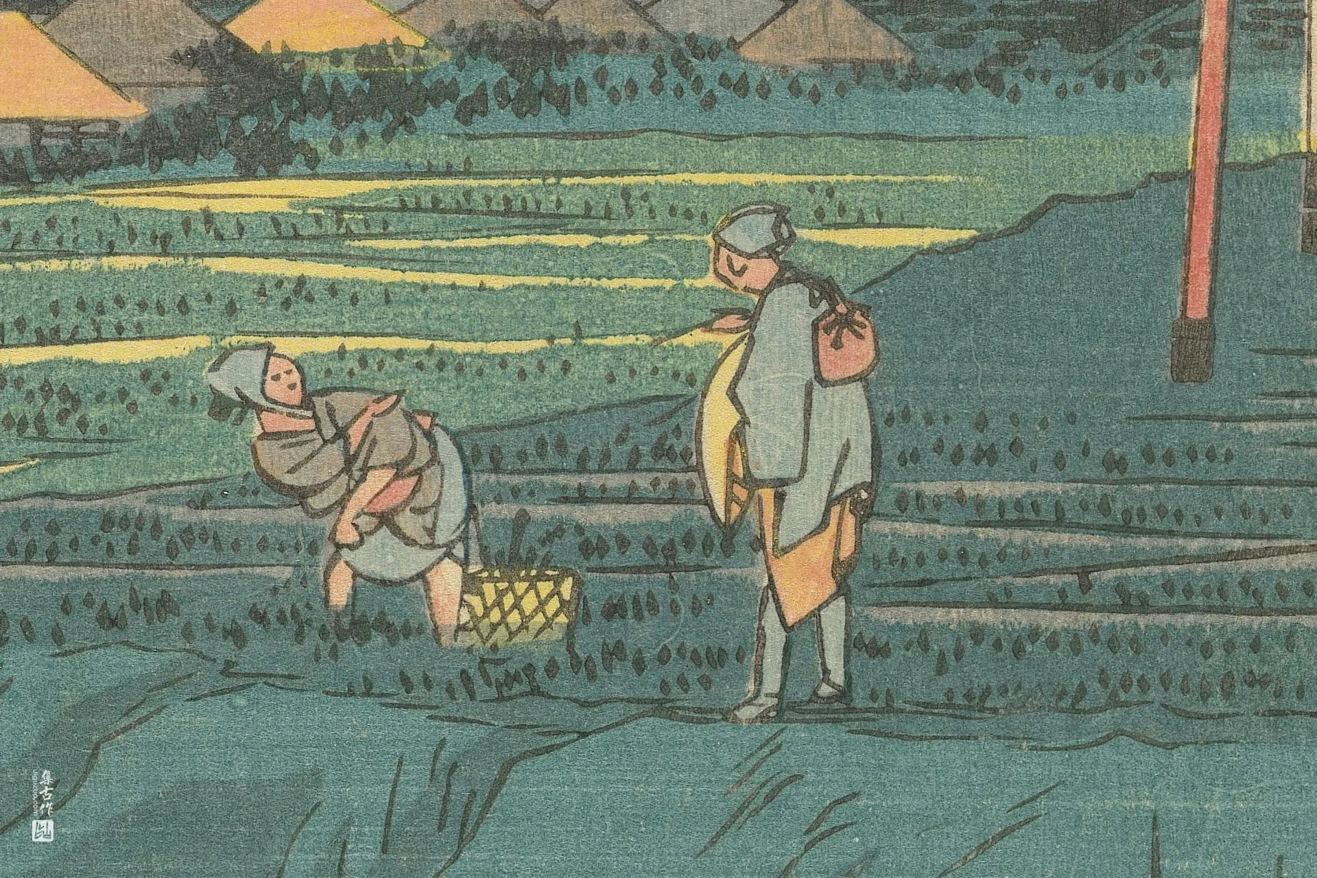 歌川广重《石药师:范赖神社旁的义经樱》高清局部 (1)