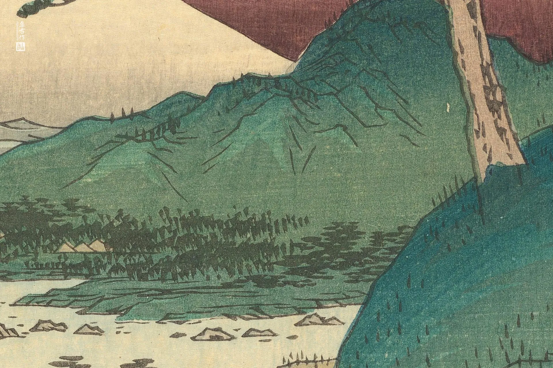 歌川广重《海国三坂关》高清局部 (2)