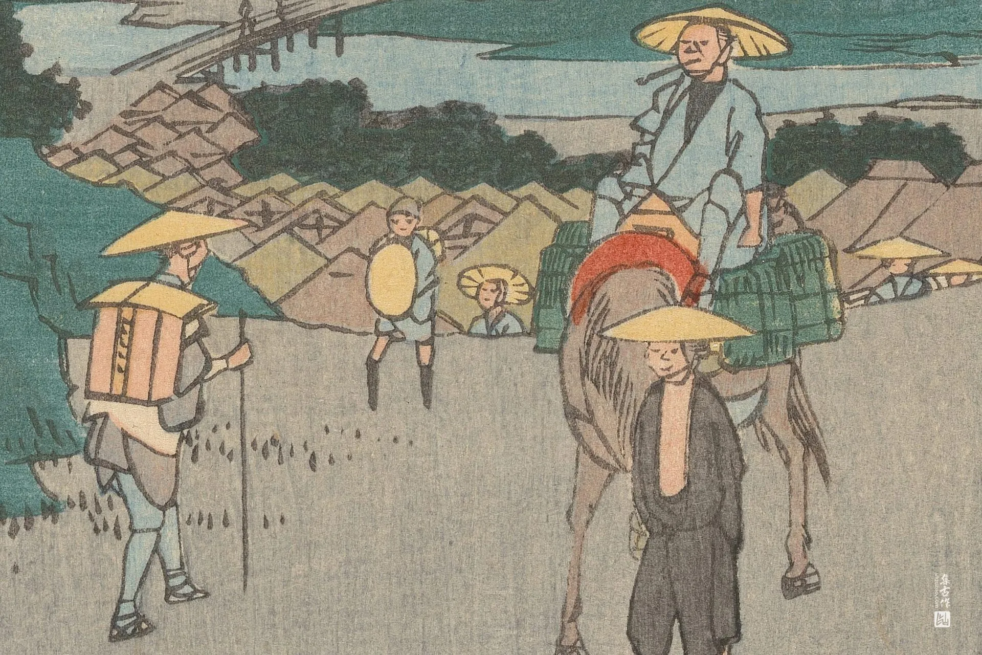 歌川广重《金谷:从山道眺望大井川》高清局部 (1)