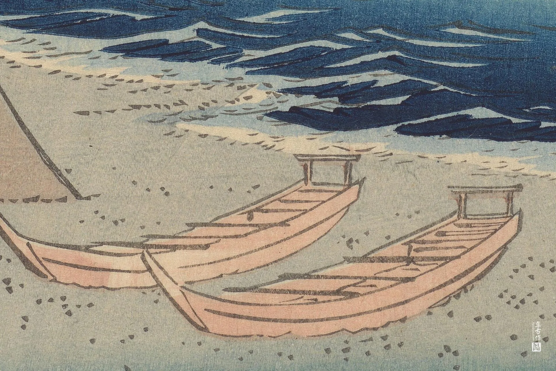 歌川广重《江尻:田子浦与三保松林》高清局部 (1)