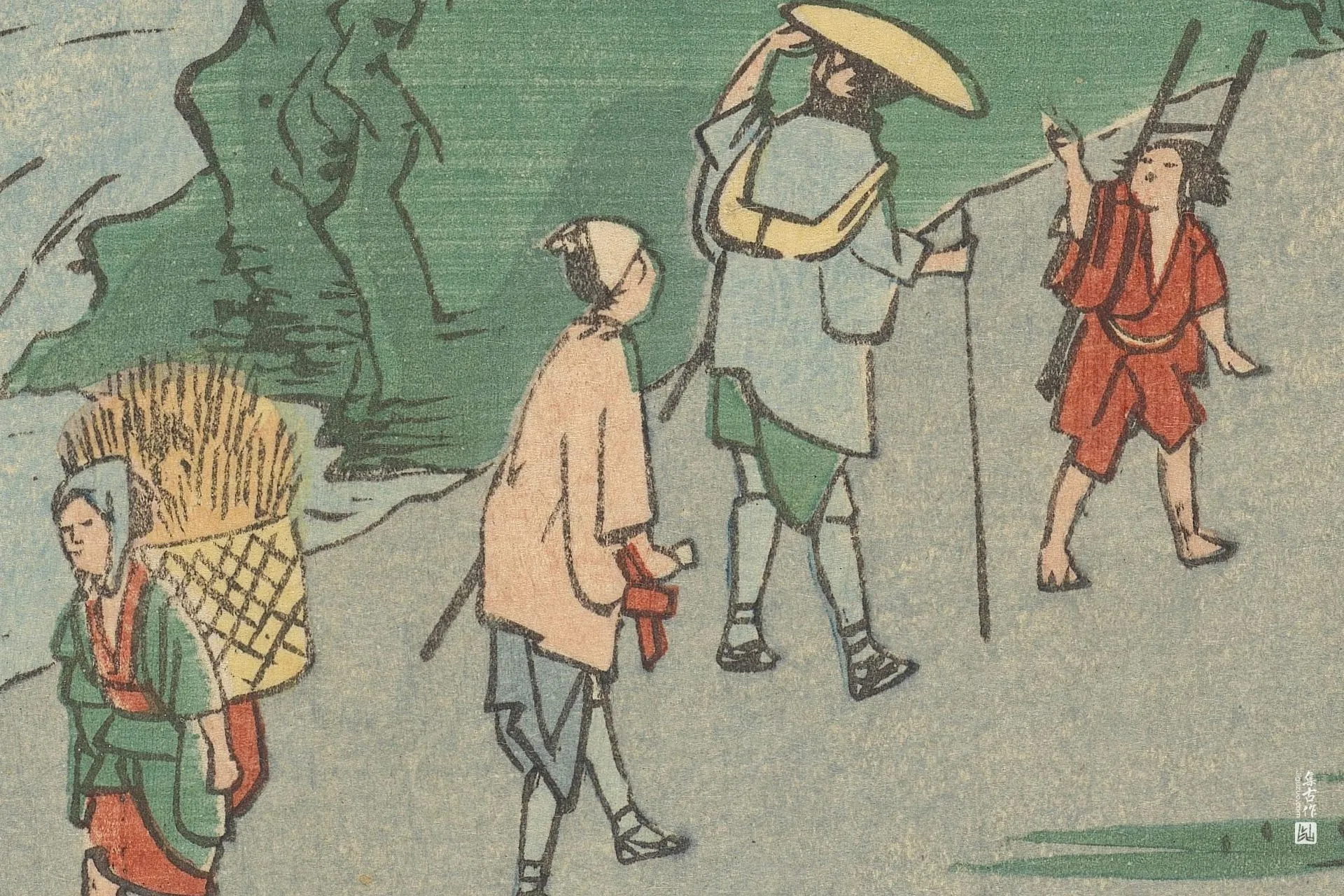 歌川广重《水口:平松山麓的著名松树》高清局部 (1)