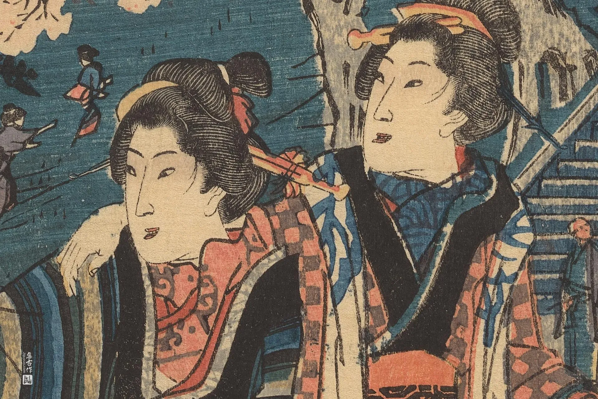 歌川广重《三位漫步的妇女》高清局部 (2)