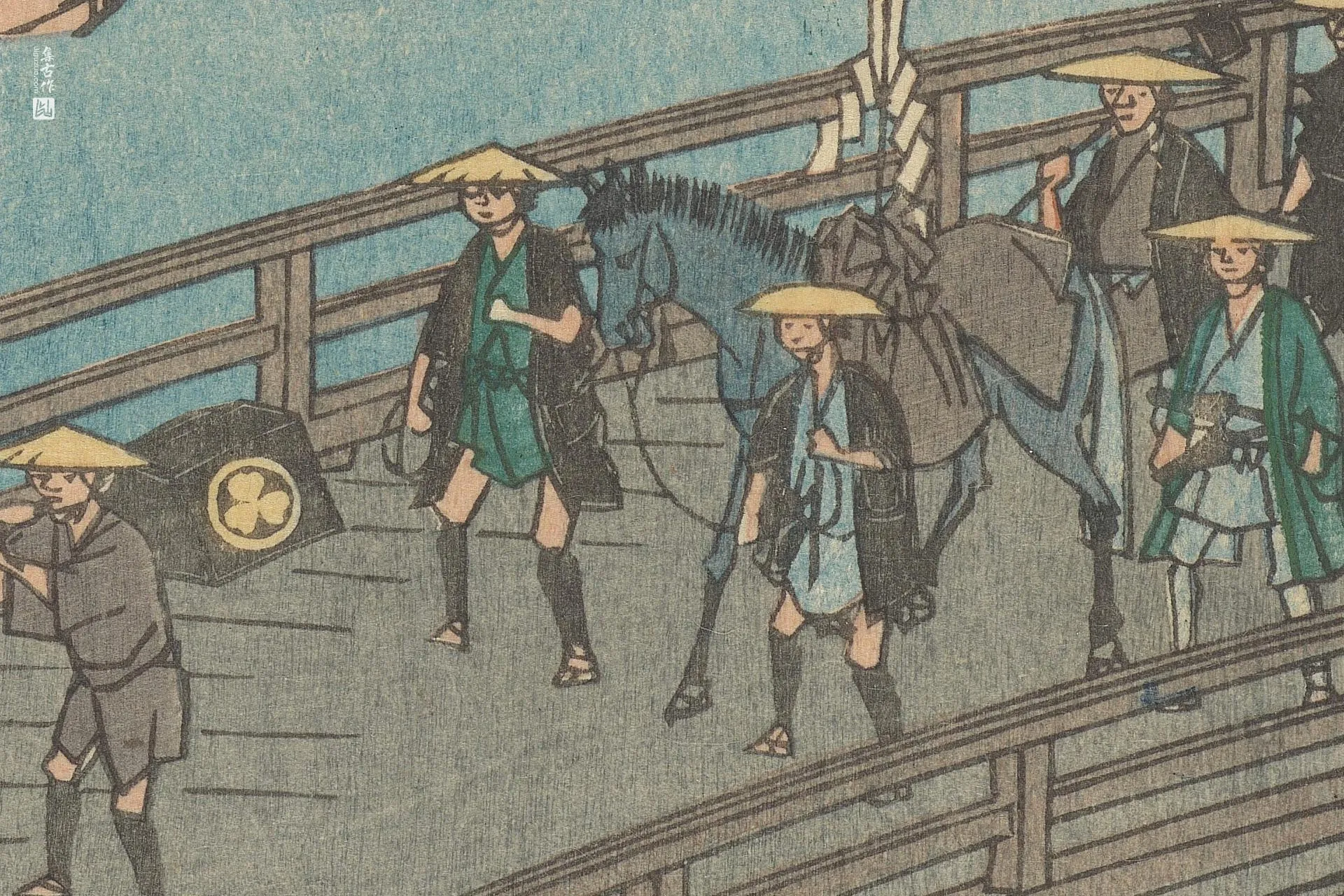 歌川广重《吉田:丰川上的大桥》高清局部 (1)