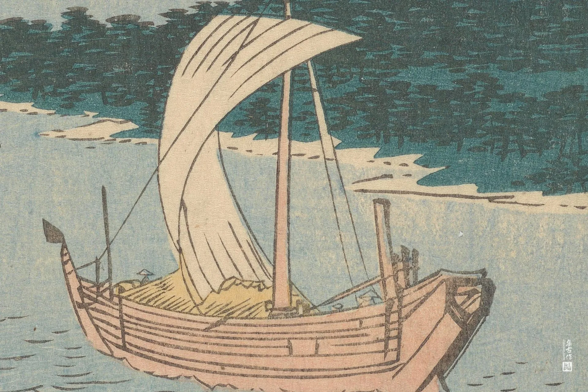 歌川广重《江尻:田子浦与三保松林》高清局部 (2)