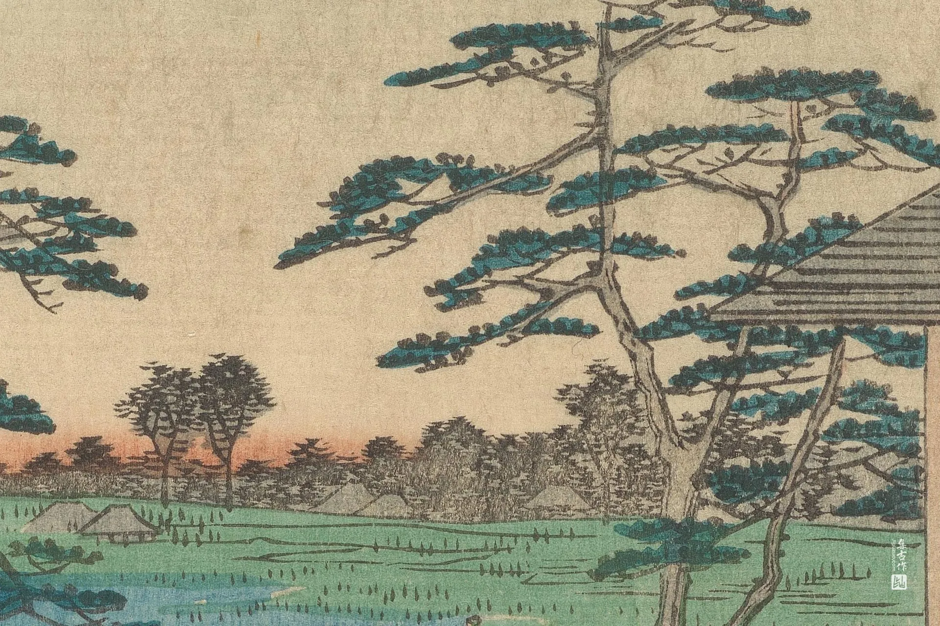歌川广重《内川畔的木母寺与田野》高清局部 (3)
