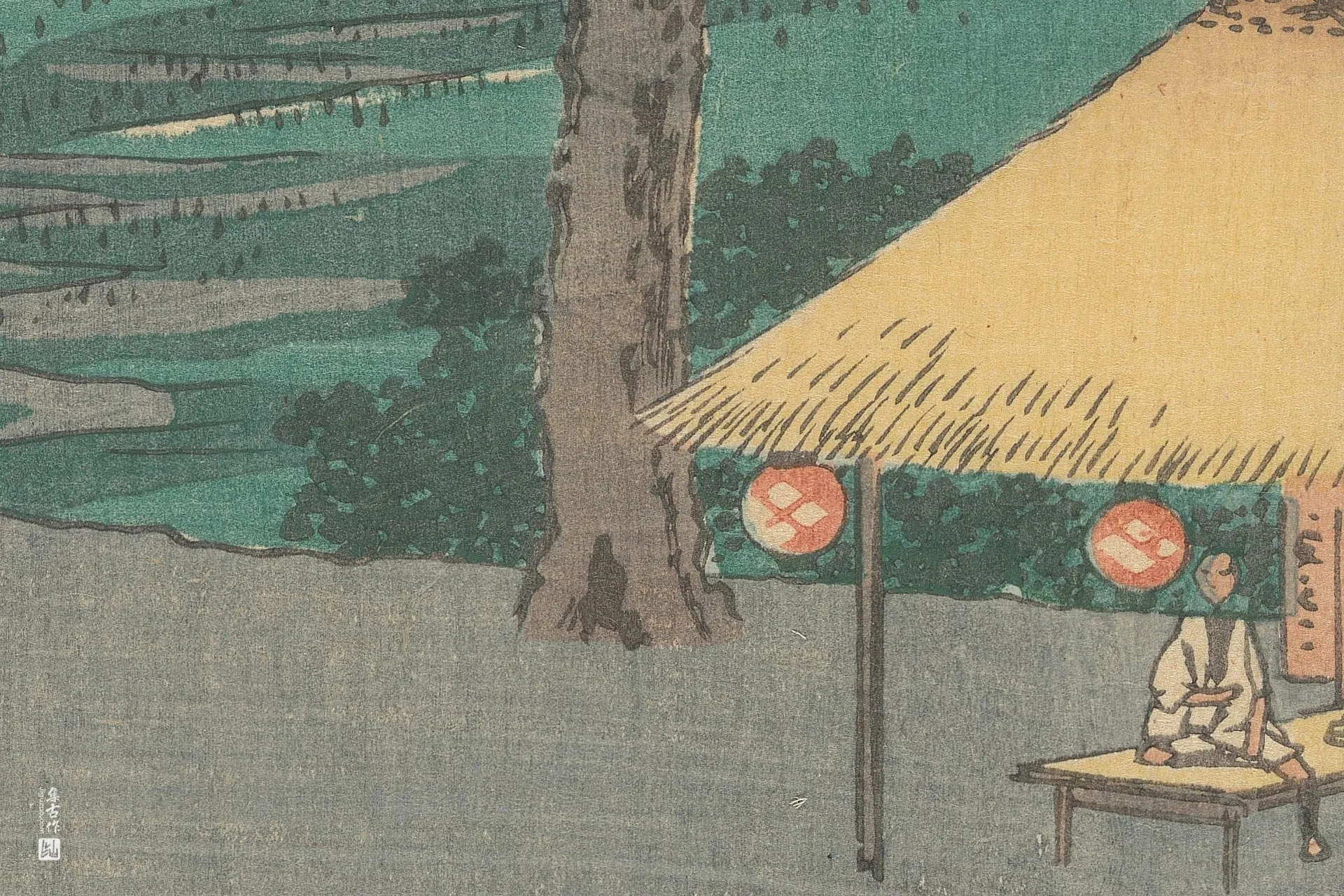 歌川广重《保土谷:从境木休憩处远眺镰仓群山》高清局部 (3)
