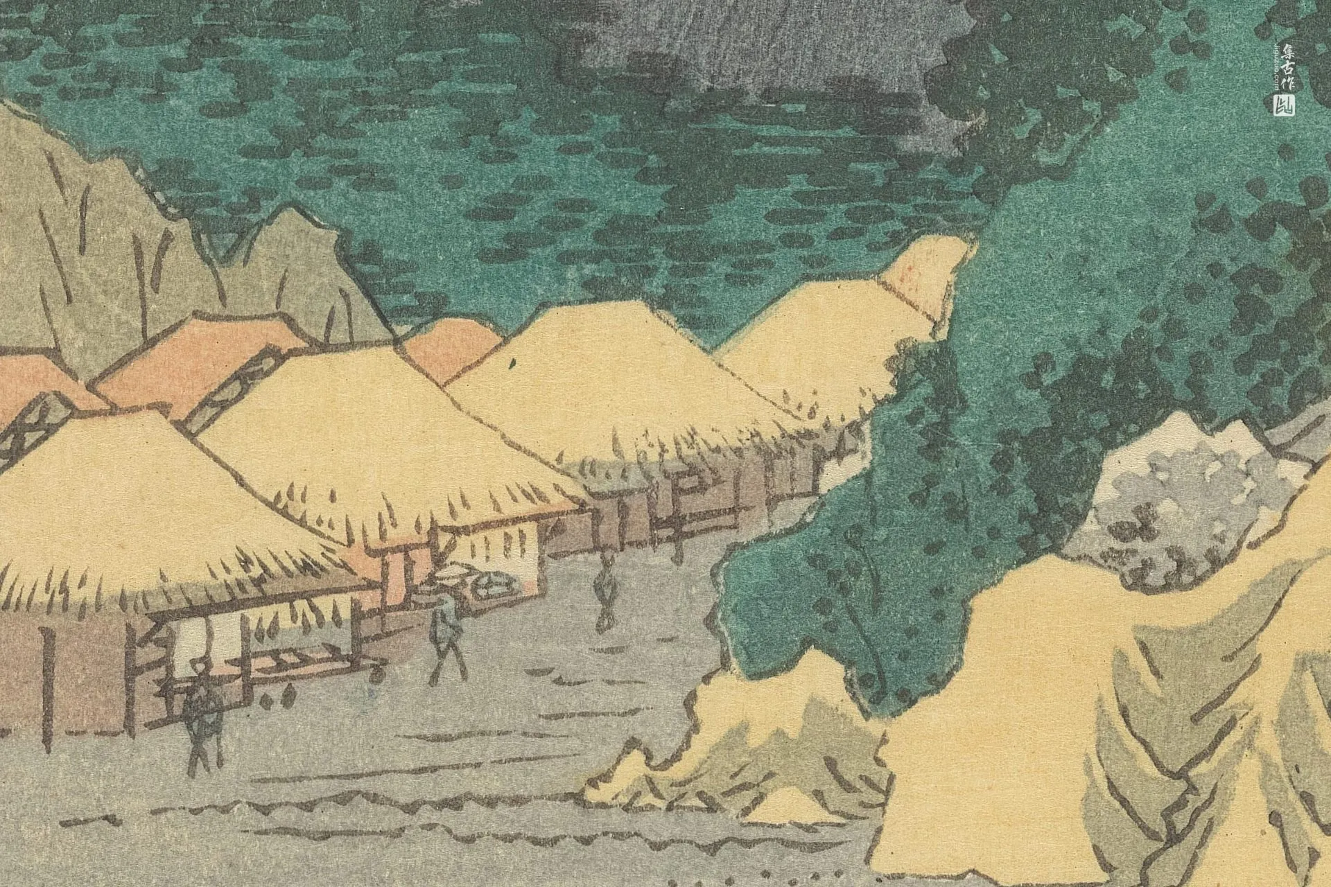 歌川广重《兴津:兴津川与萨埵岭》高清局部 (1)