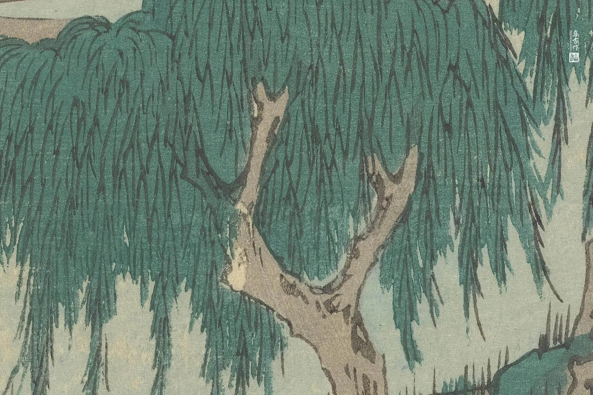 歌川广重《藤枝:涉渡濑户川》高清局部 (2)