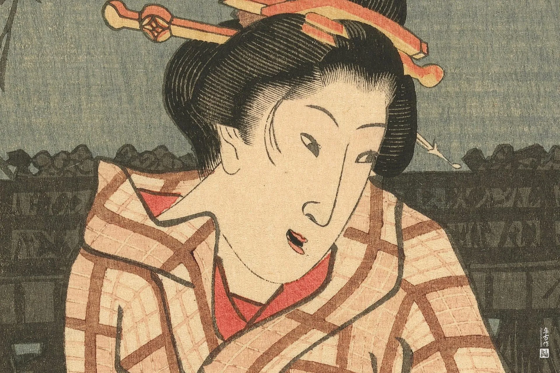 歌川广重《凉极的晚间清凉与壮丽烟花》高清局部 (1)