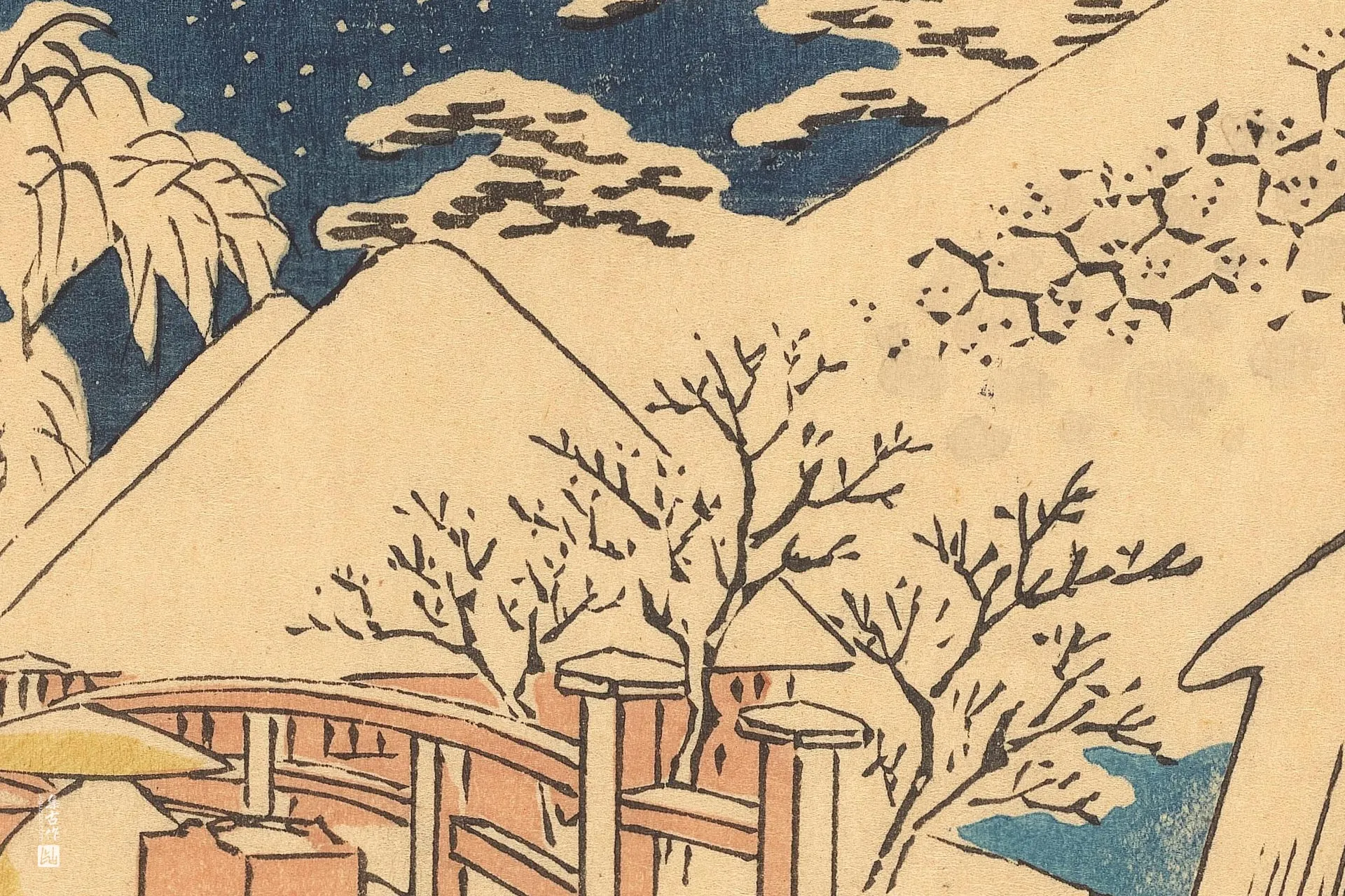 歌川广重《雪中的比丘尼桥》高清局部 (3)