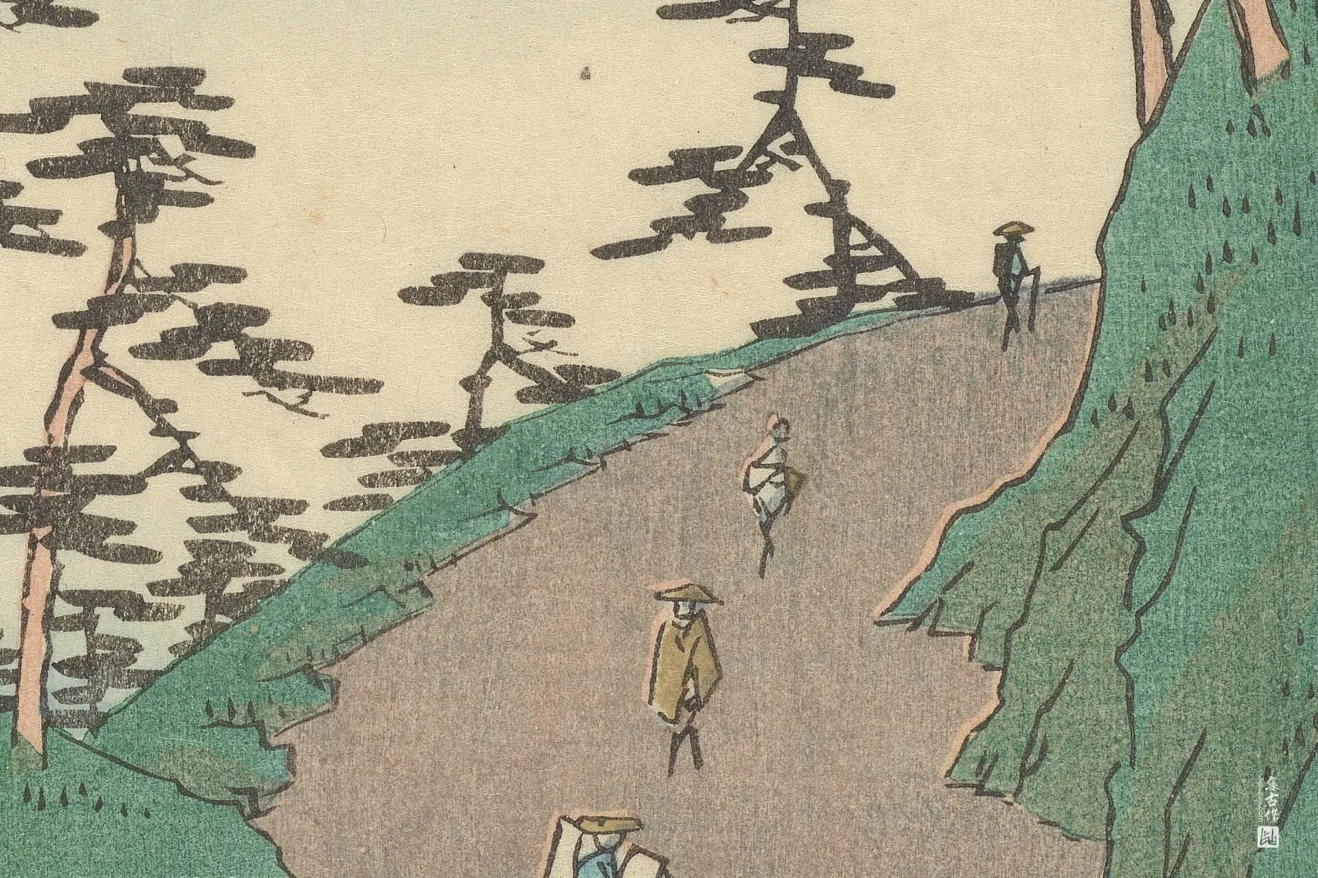 歌川广重《白须贺:潮见坂之景》高清局部 (1)