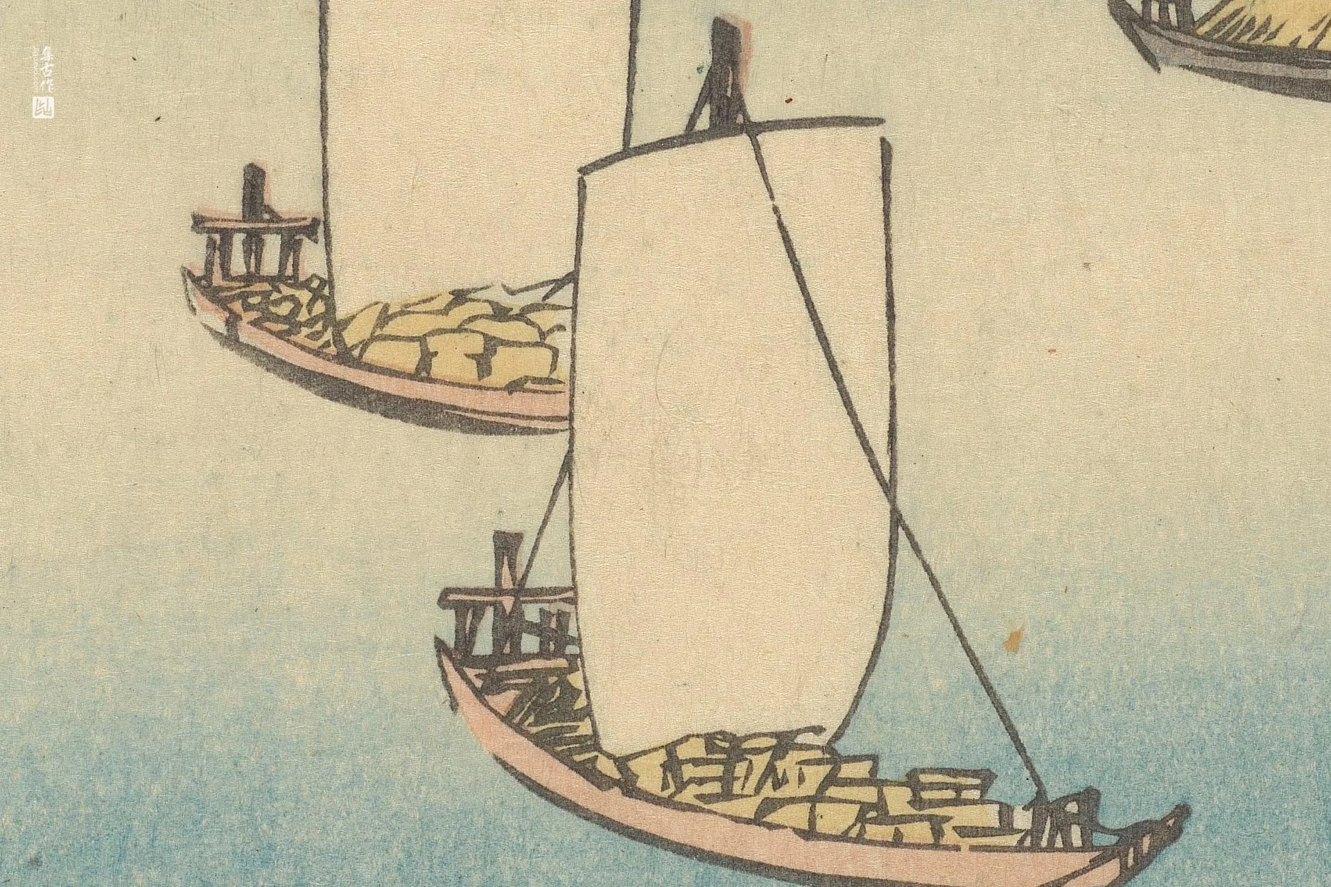 歌川广重《吉田:丰川上的大桥》高清局部 (2)