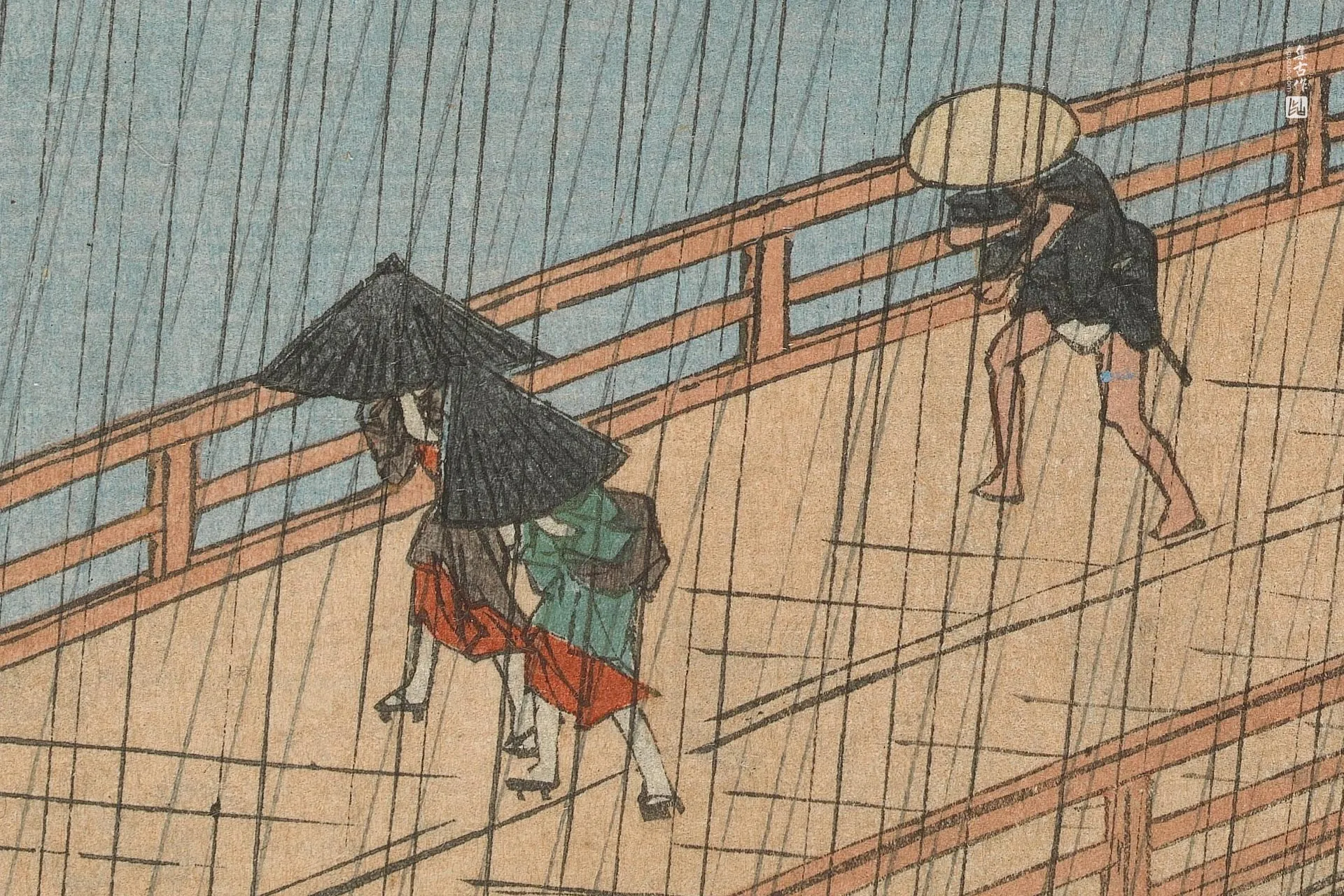 歌川广重《安宅附近大桥的骤雨》高清局部 (2)