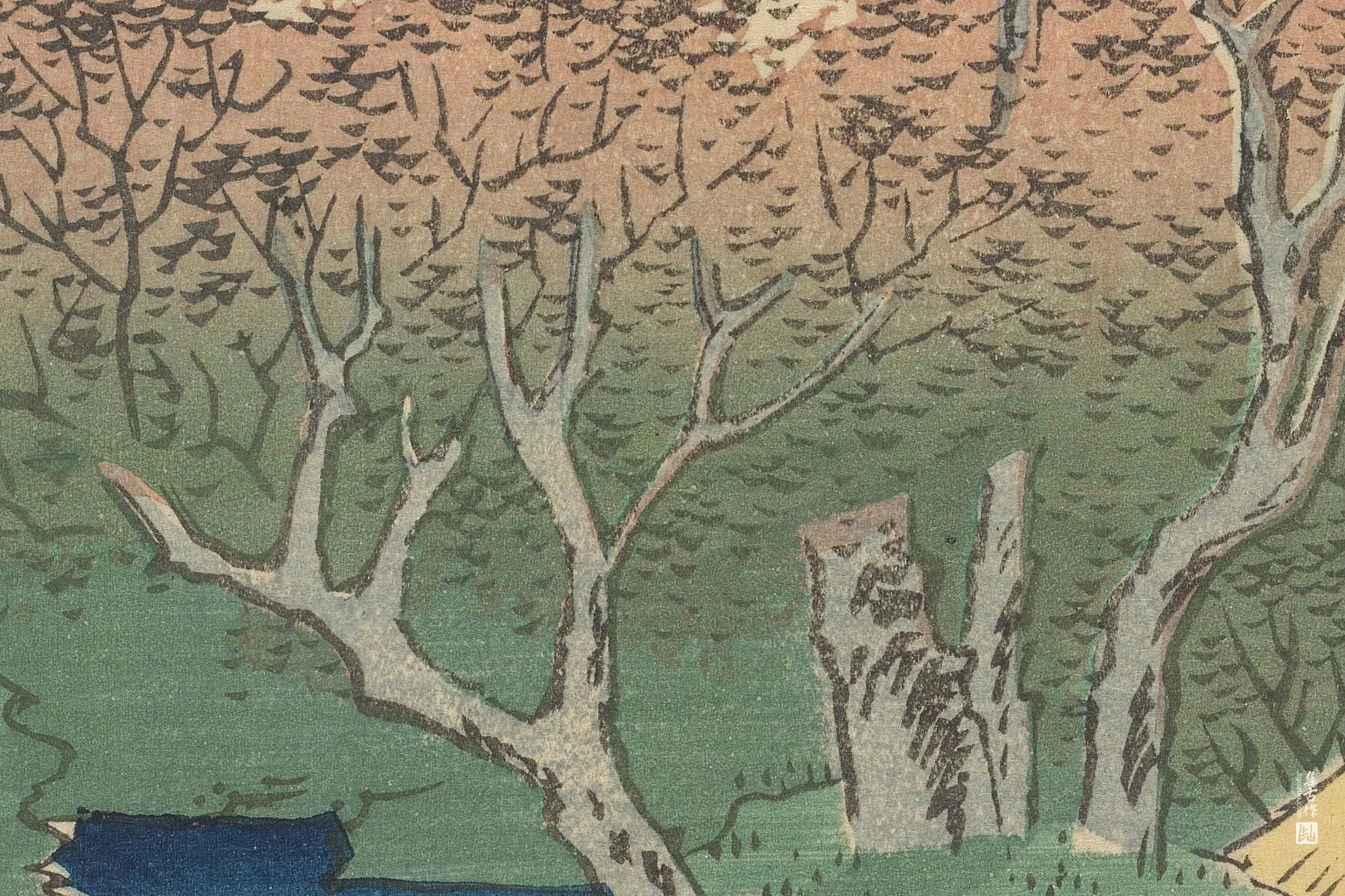 歌川广重《水口:平松山麓的著名松树》高清局部 (2)