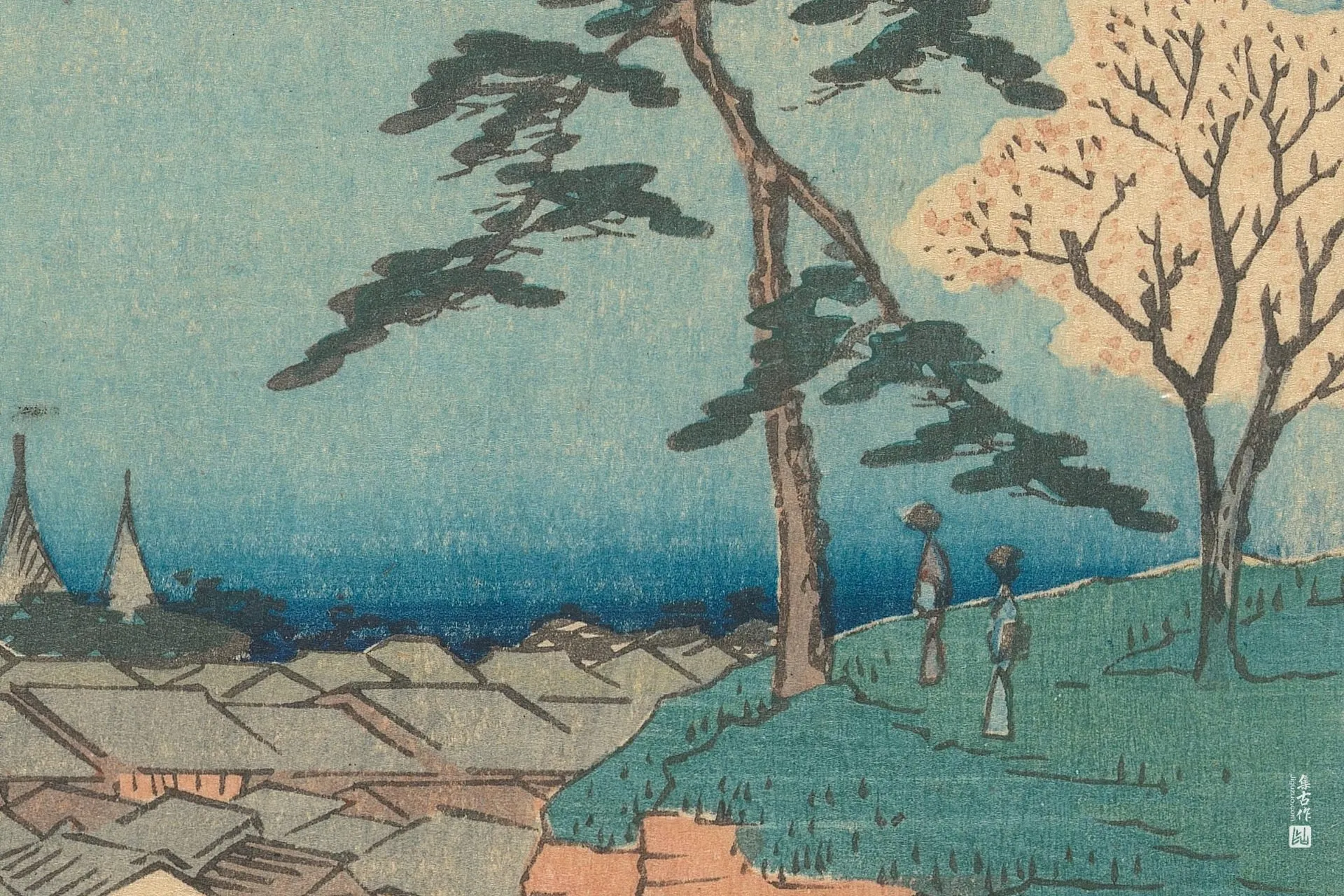 歌川广重《品川:从御殿山眺望品川宿》高清局部 (2)