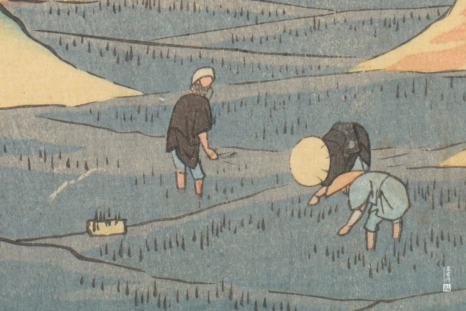 歌川广重《户塚:山道远眺富士》高清局部 (1)