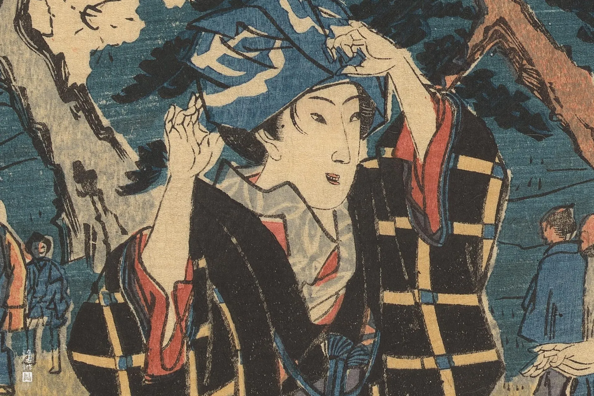 歌川广重《三位漫步的妇女》高清局部 (1)