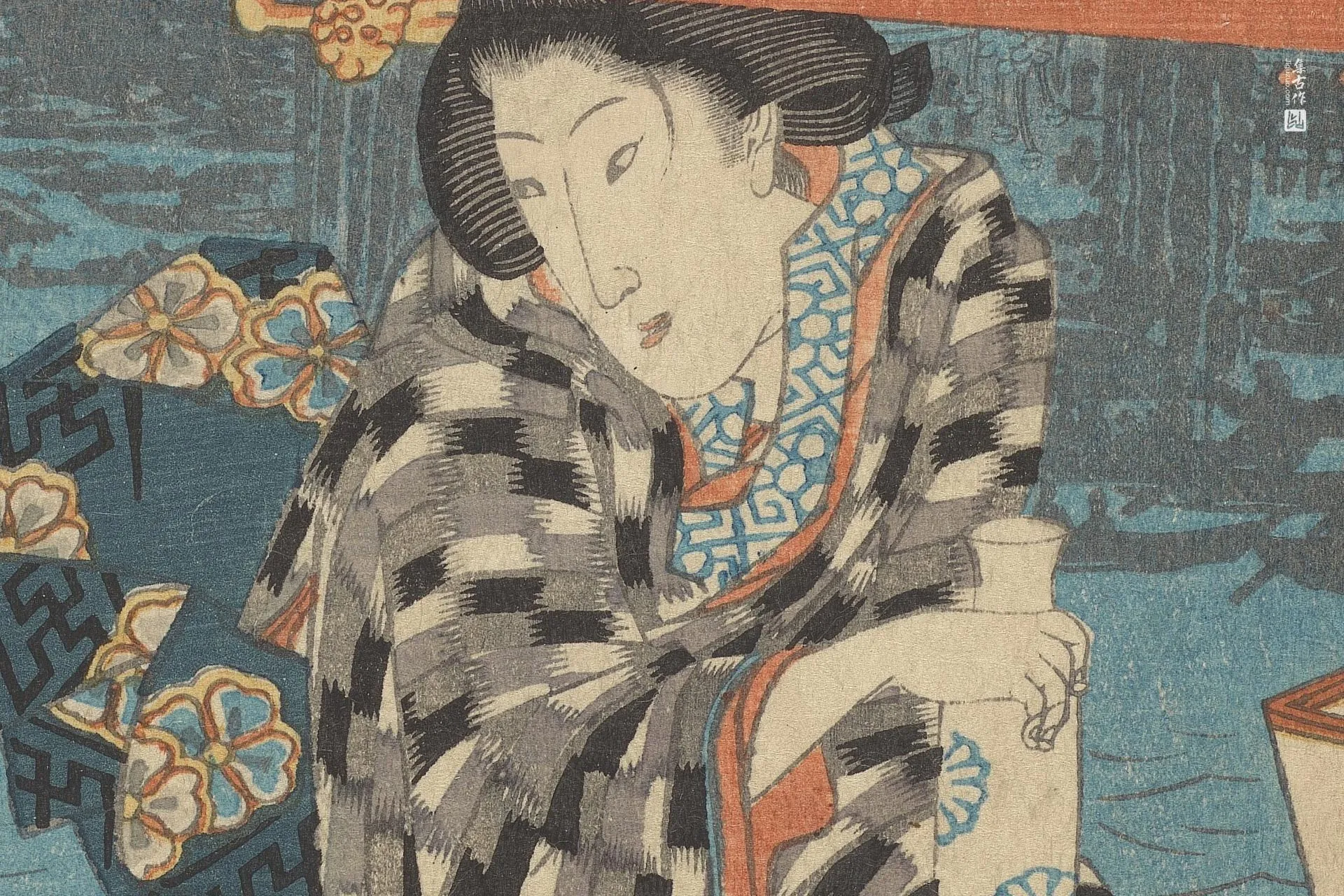 歌川广重《两女在船上》高清局部 (1)
