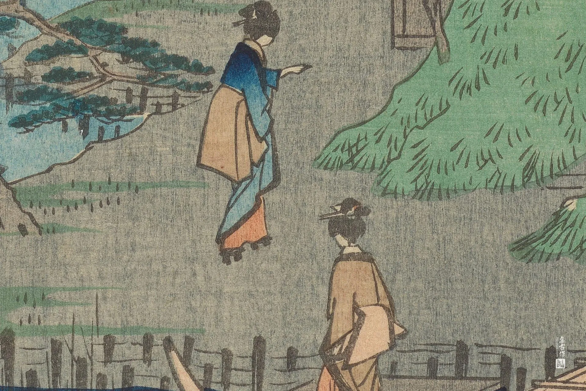歌川广重《内川畔的木母寺与田野》高清局部 (1)