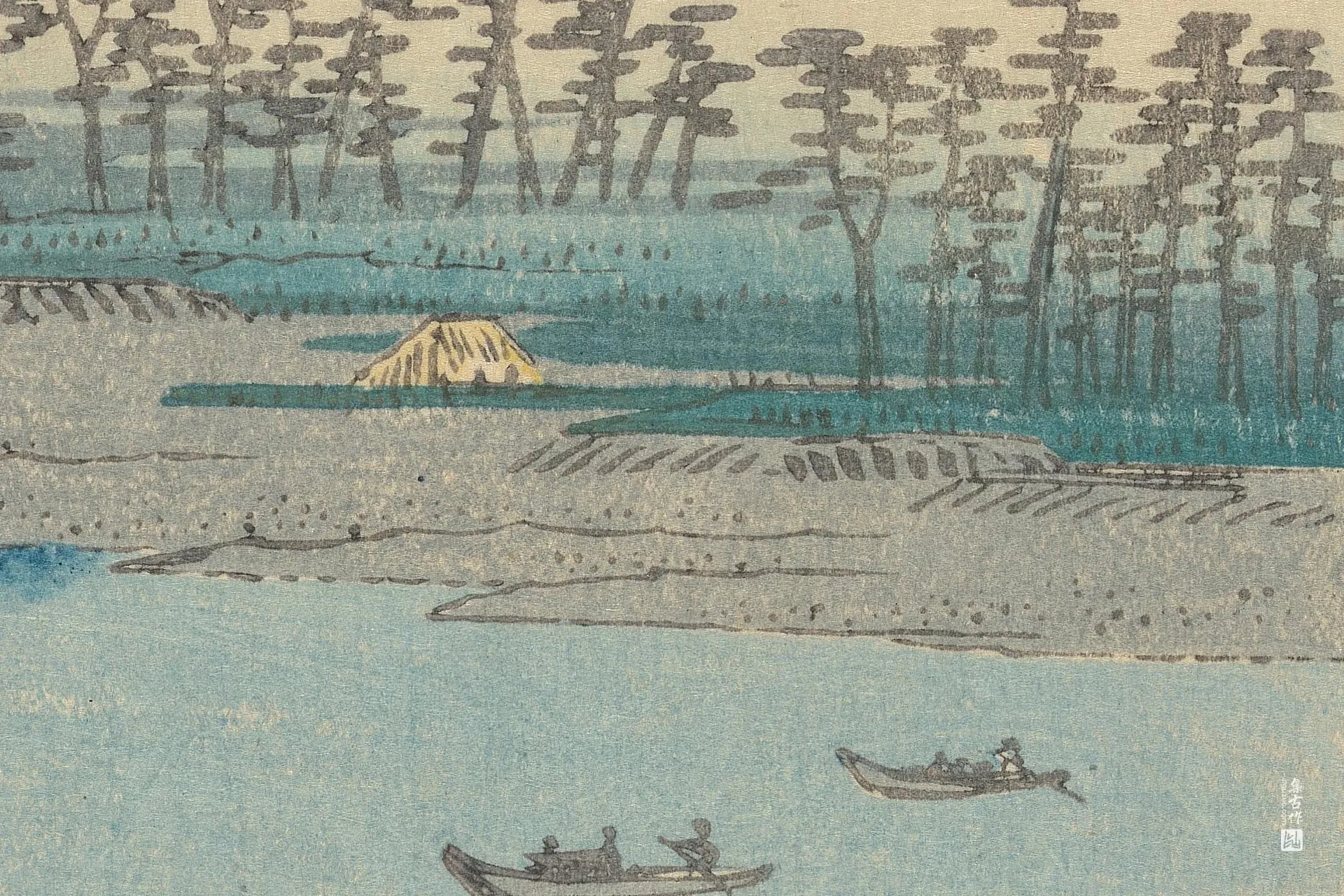 歌川广重《蒲原:从岩渊丘眺望富士川》高清局部 (1)
