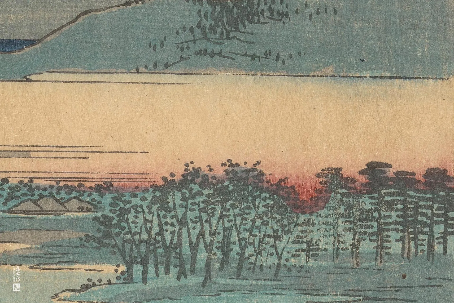 歌川广重《川崎:鹤见川畔的生麦村》高清局部 (3)