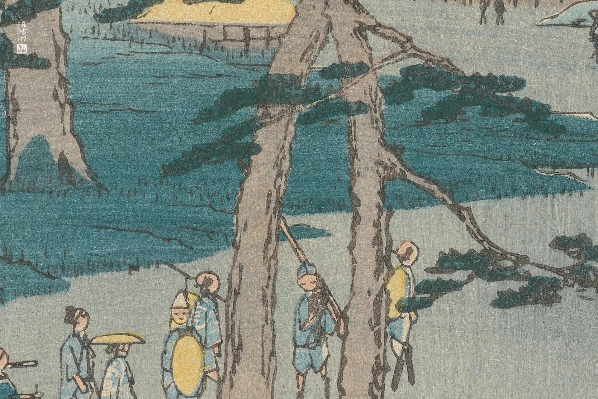 歌川广重《藤泽:南木松林与左侧的富士山》高清局部 (3)