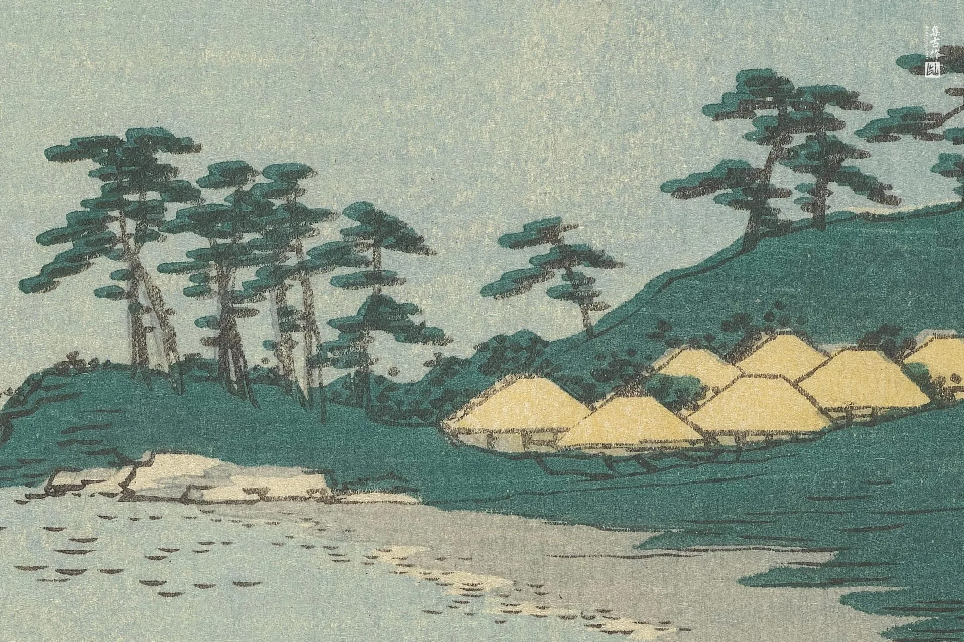 歌川广重《小田原:海岸边的渔夫小屋》高清局部 (3)