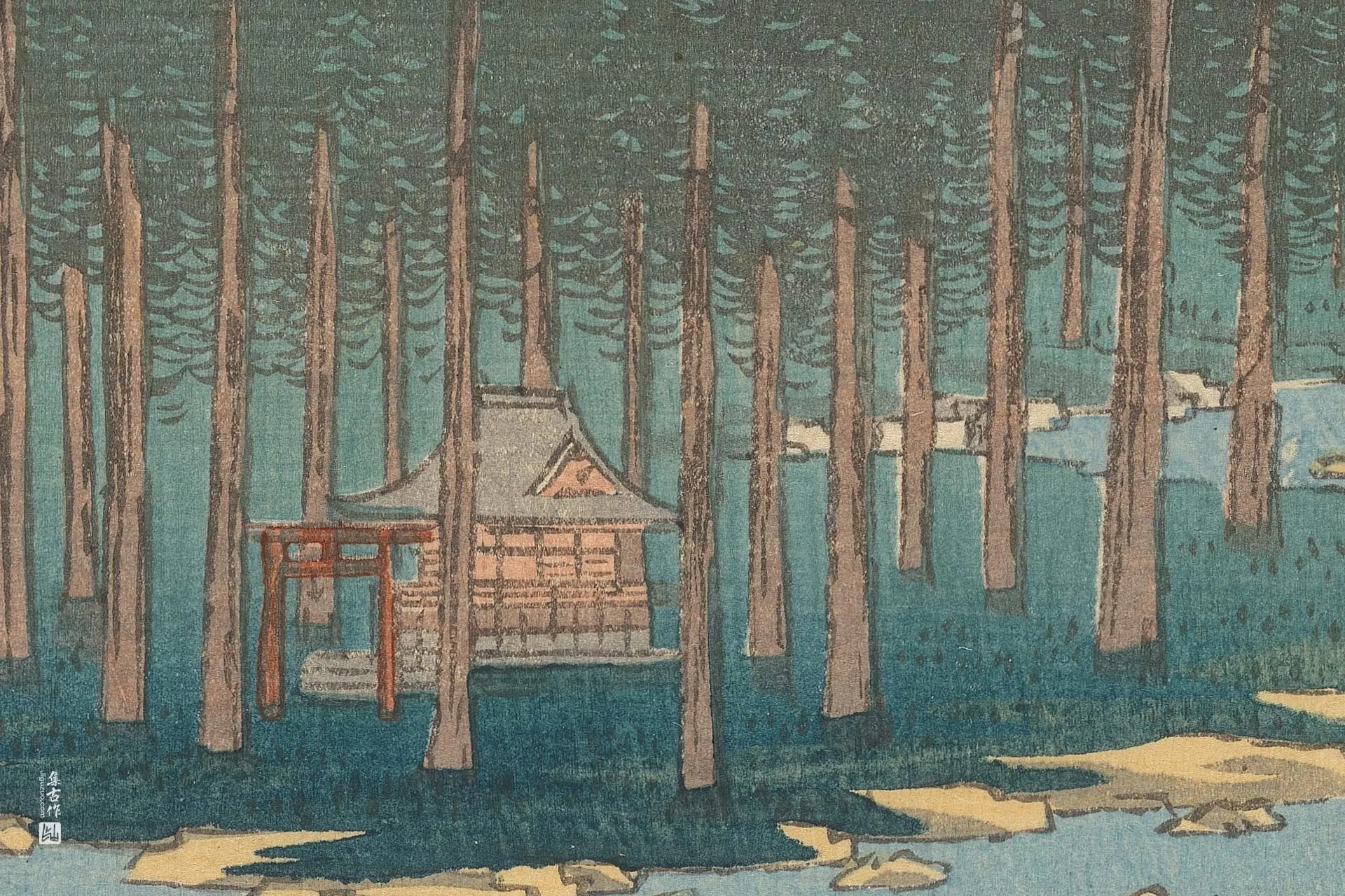 歌川广重《土山:铃鹿山麓与铃鹿川》高清局部 (3)