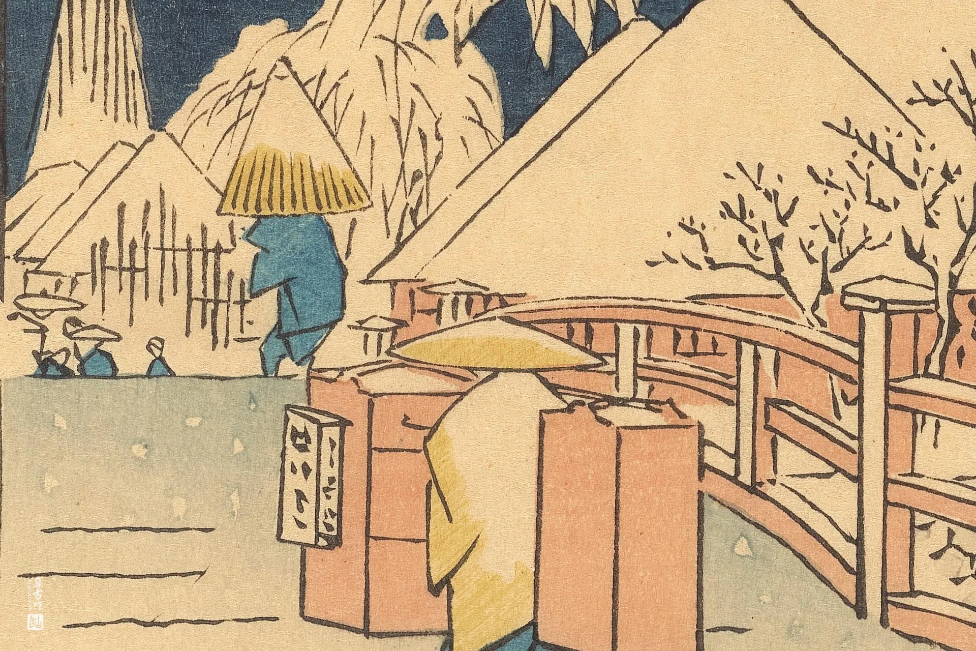 歌川广重《雪中的比丘尼桥》高清局部 (1)