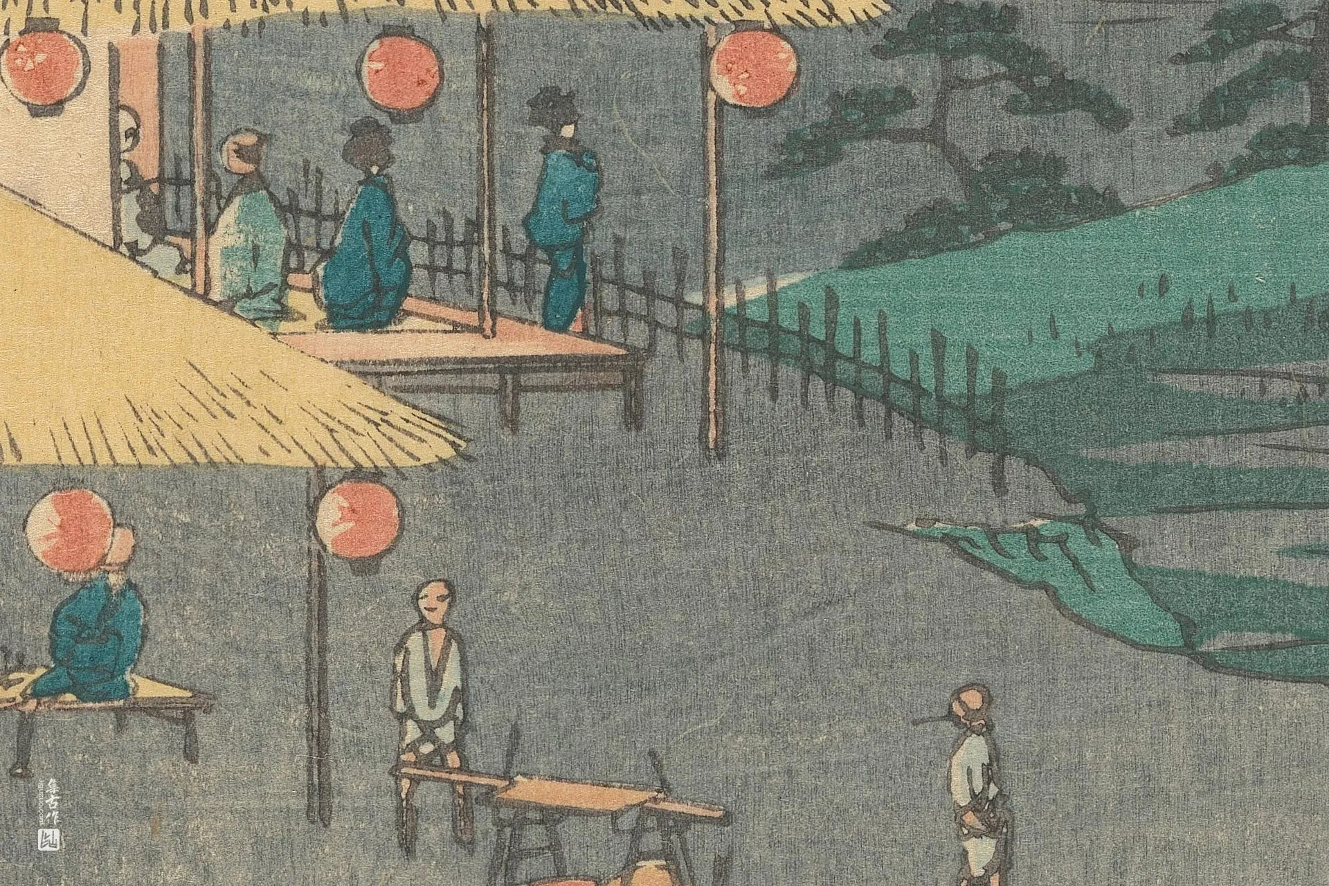歌川广重《保土谷:从境木休憩处远眺镰仓群山》高清局部 (2)