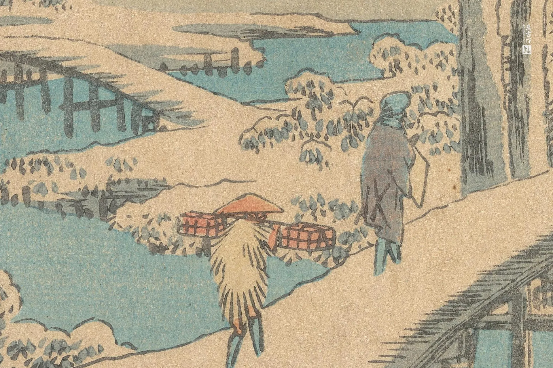 歌川广重《沼津:从足柄山眺望雪后晴日的富士山》高清局部 (1)