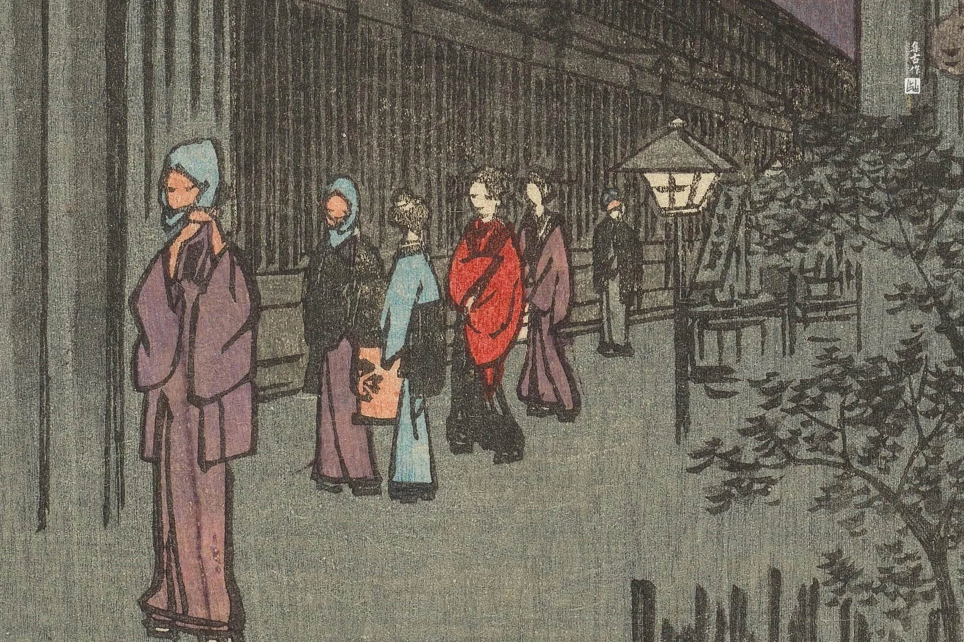 歌川广重《吉原游廓内的拂晓》高清局部 (1)