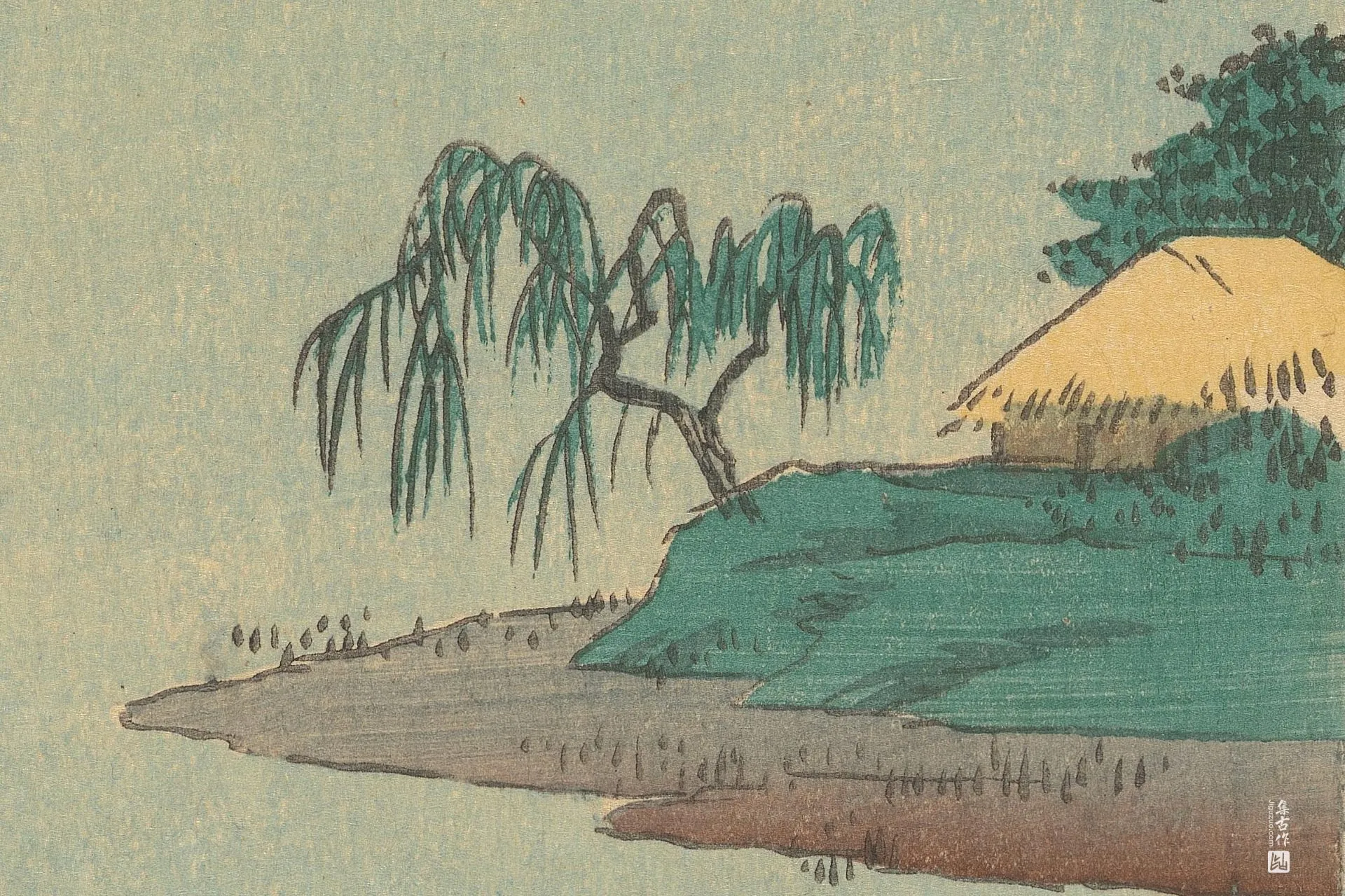 歌川广重《川崎:鹤见川畔生麦村》高清局部 (3)